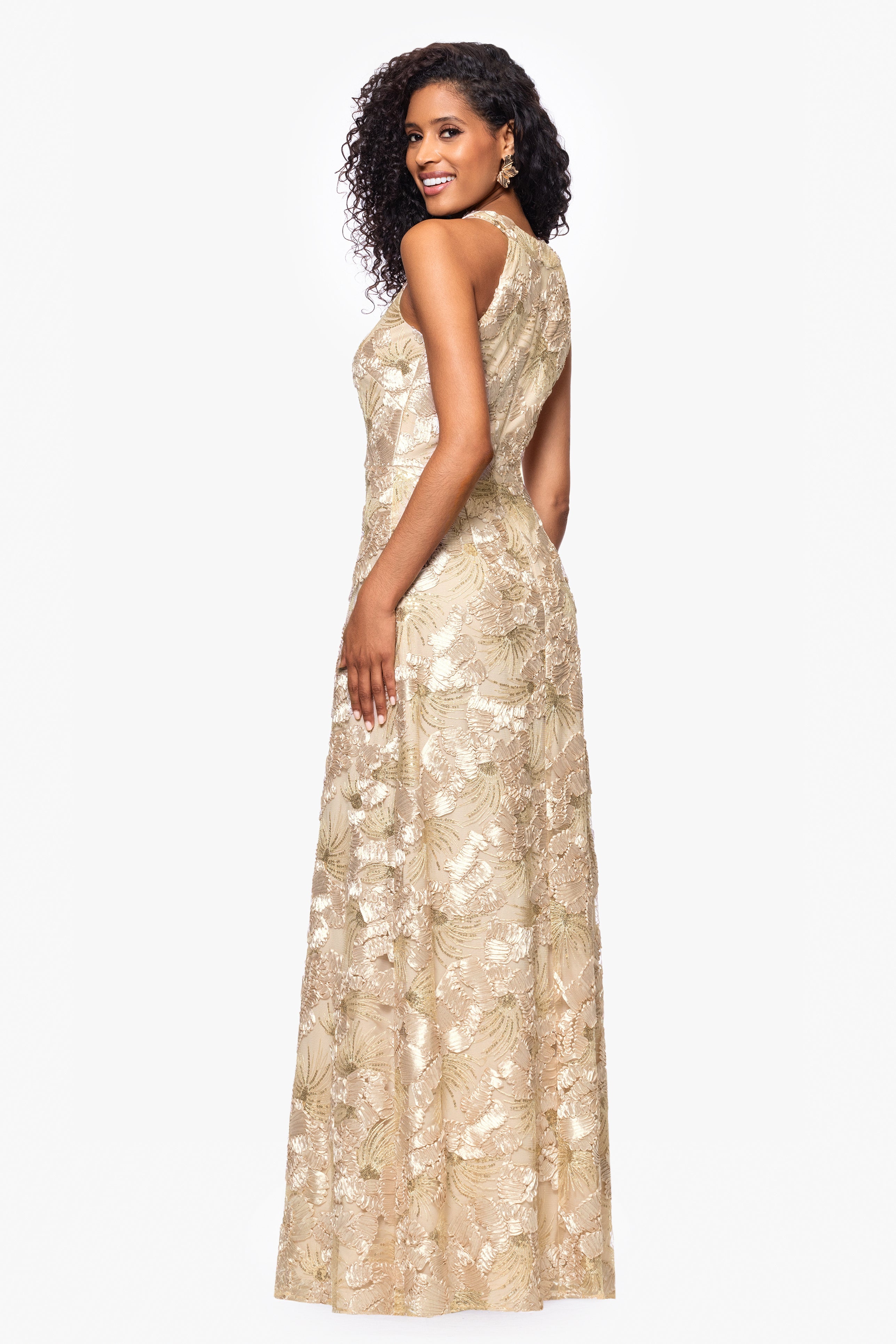 “Fabiana” Soutache Sequin Halter Neck Dress
