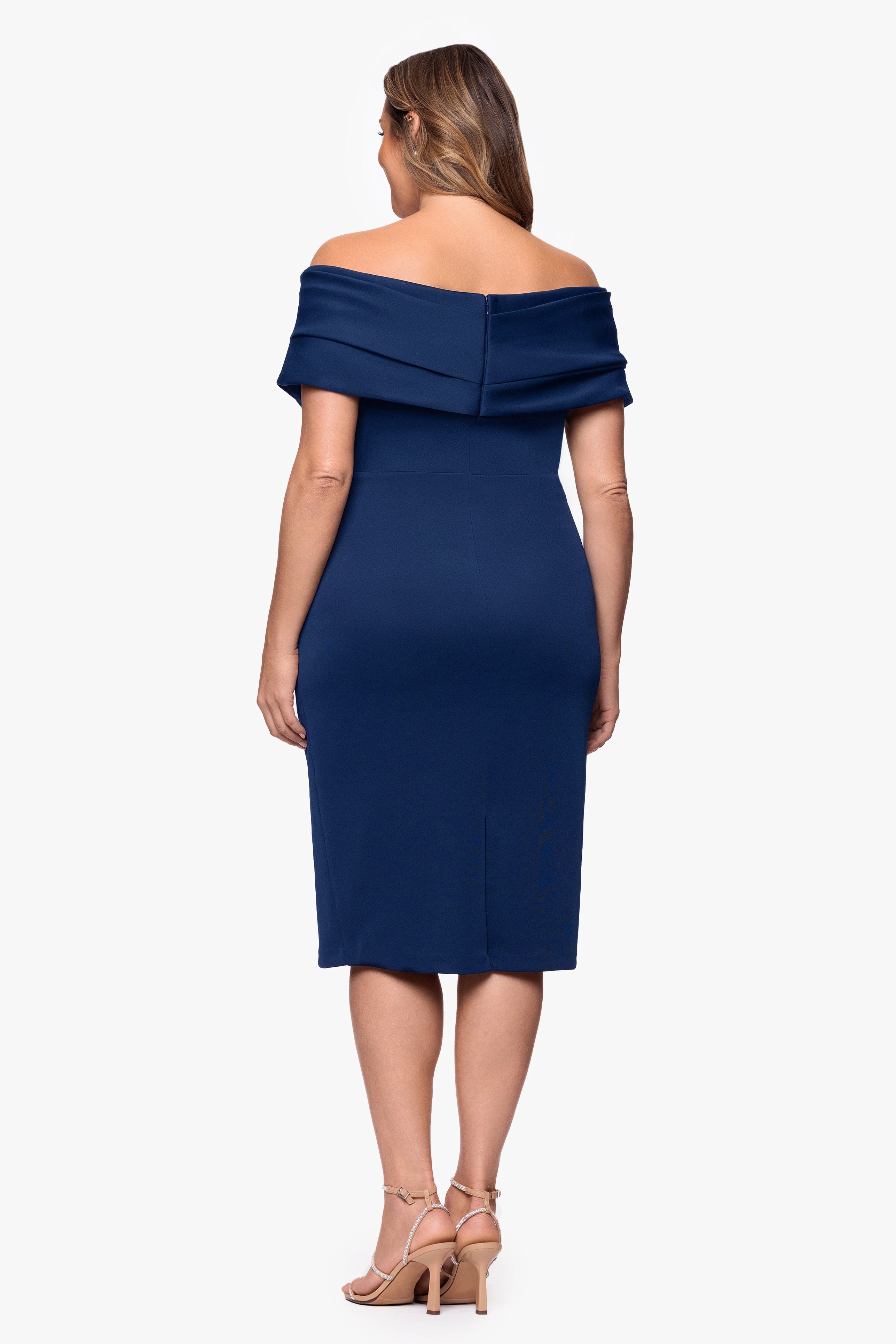 Plus "Sue" Techno Scuba V-Neck Knee Length Dress