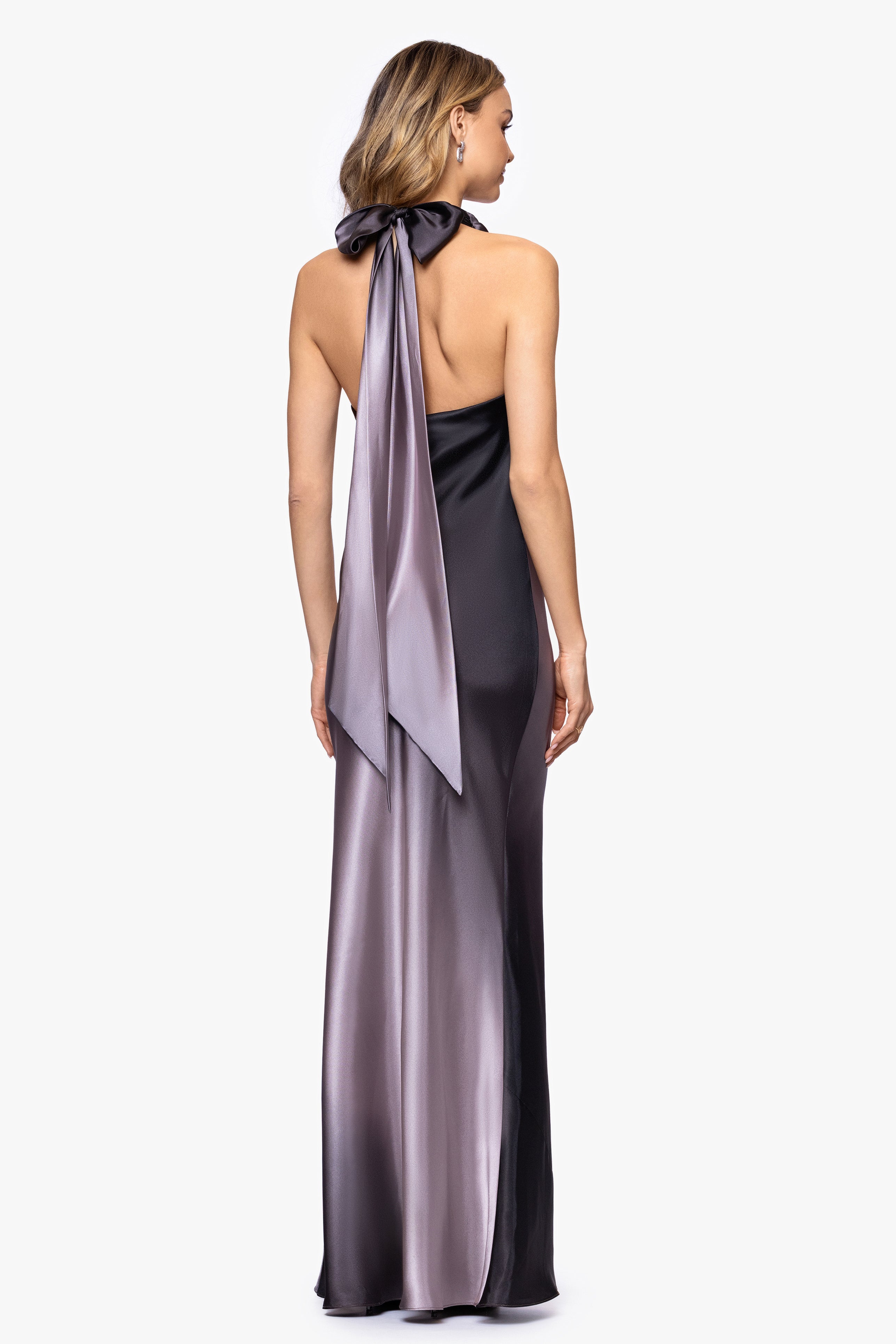 Betsy & Adam Women's Ombre Sleeveless Draped Halter Gown - Navy/Teal - 12 Betsy & Adam Women's Ombre Sleeveless Draped Halter Gown - Navy/Teal - 12