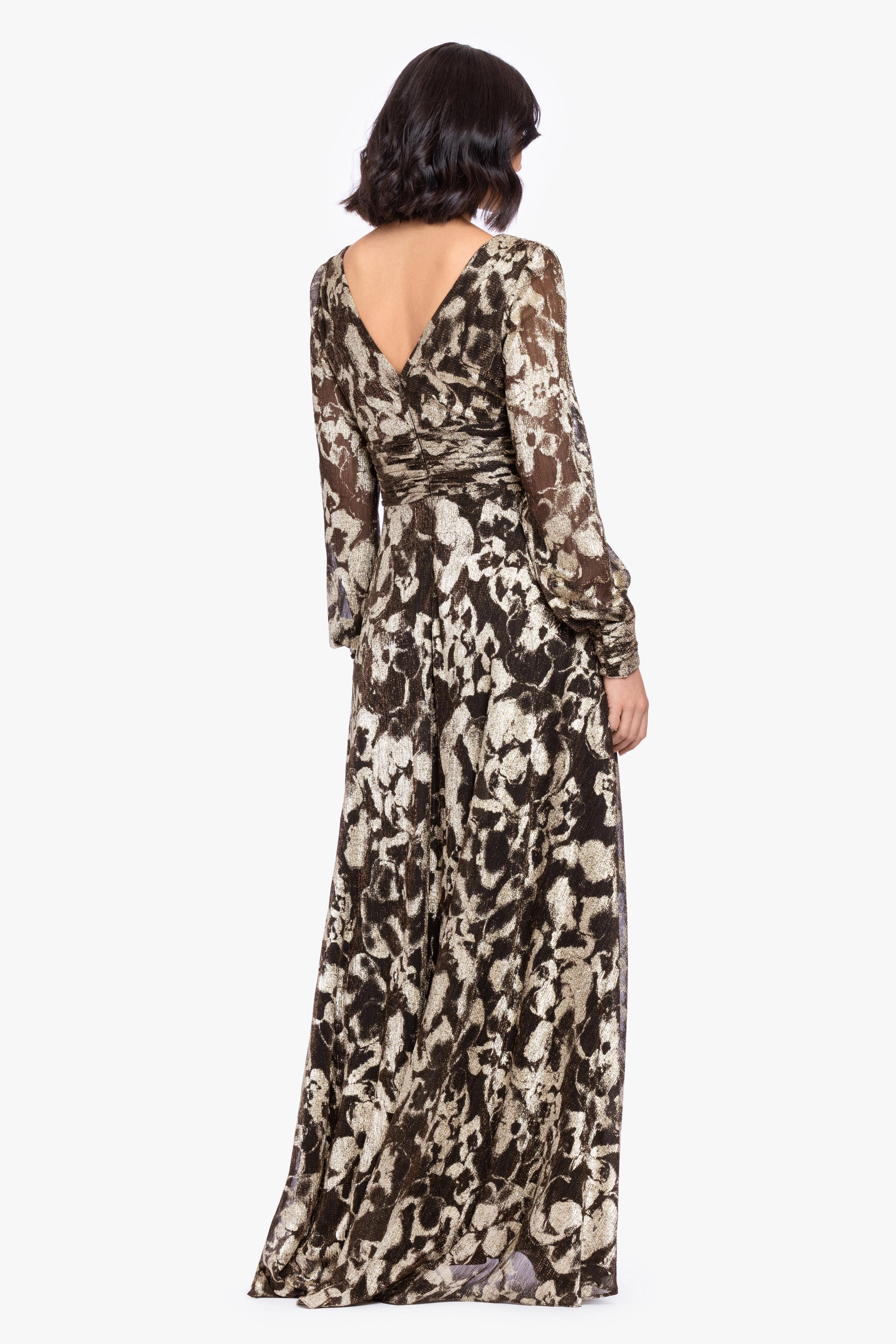 "Melanie" Metallic Knit V-Neck Long Sleeve Dress