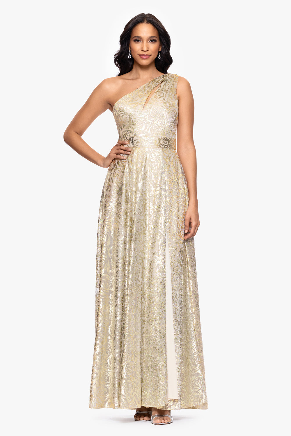 One Shoulder Gown Betsy And Adam Sequin Dress Formal Dresses Betsy