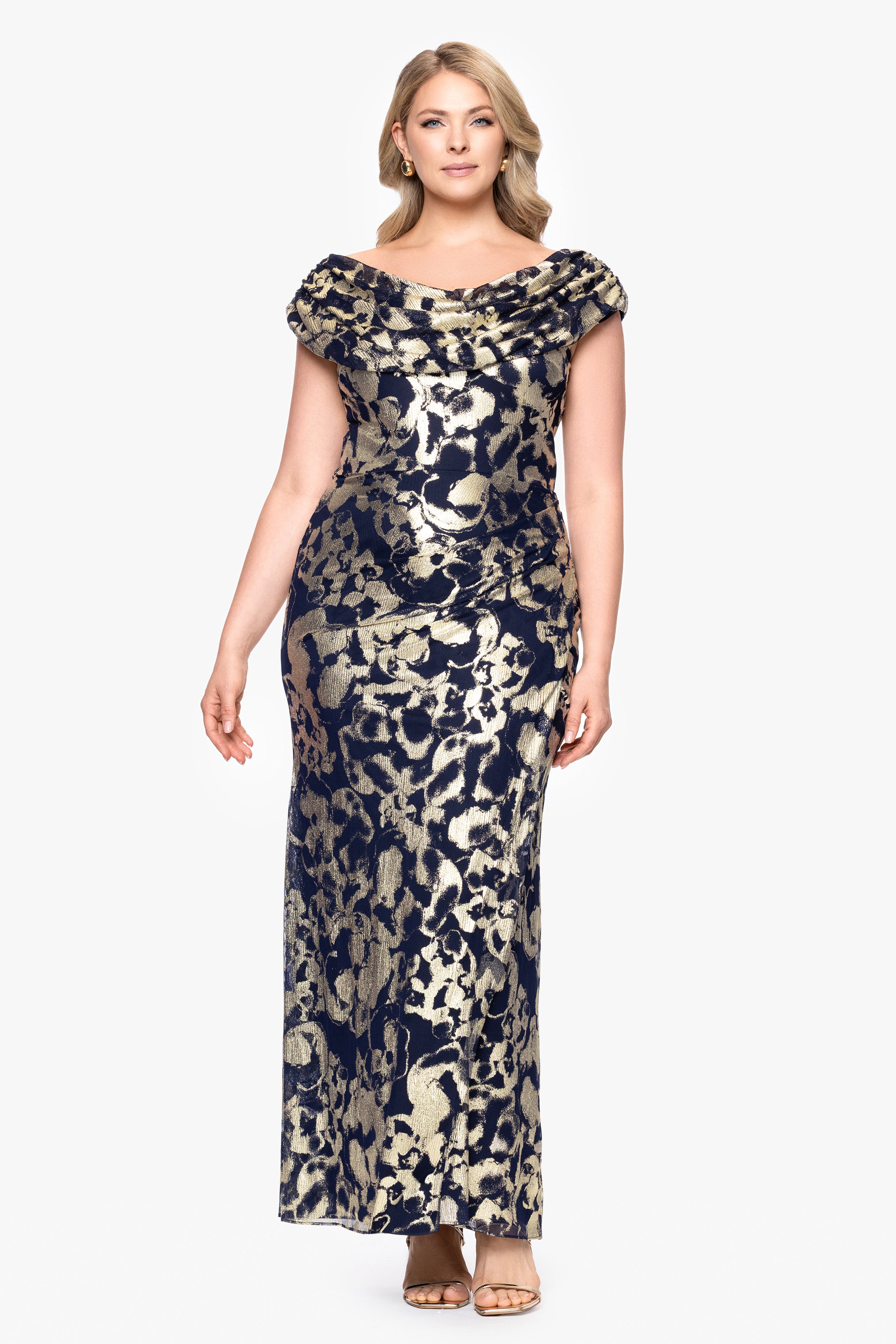 Plus "Bianca" Metallic Cowl Neck Floor Length Dress