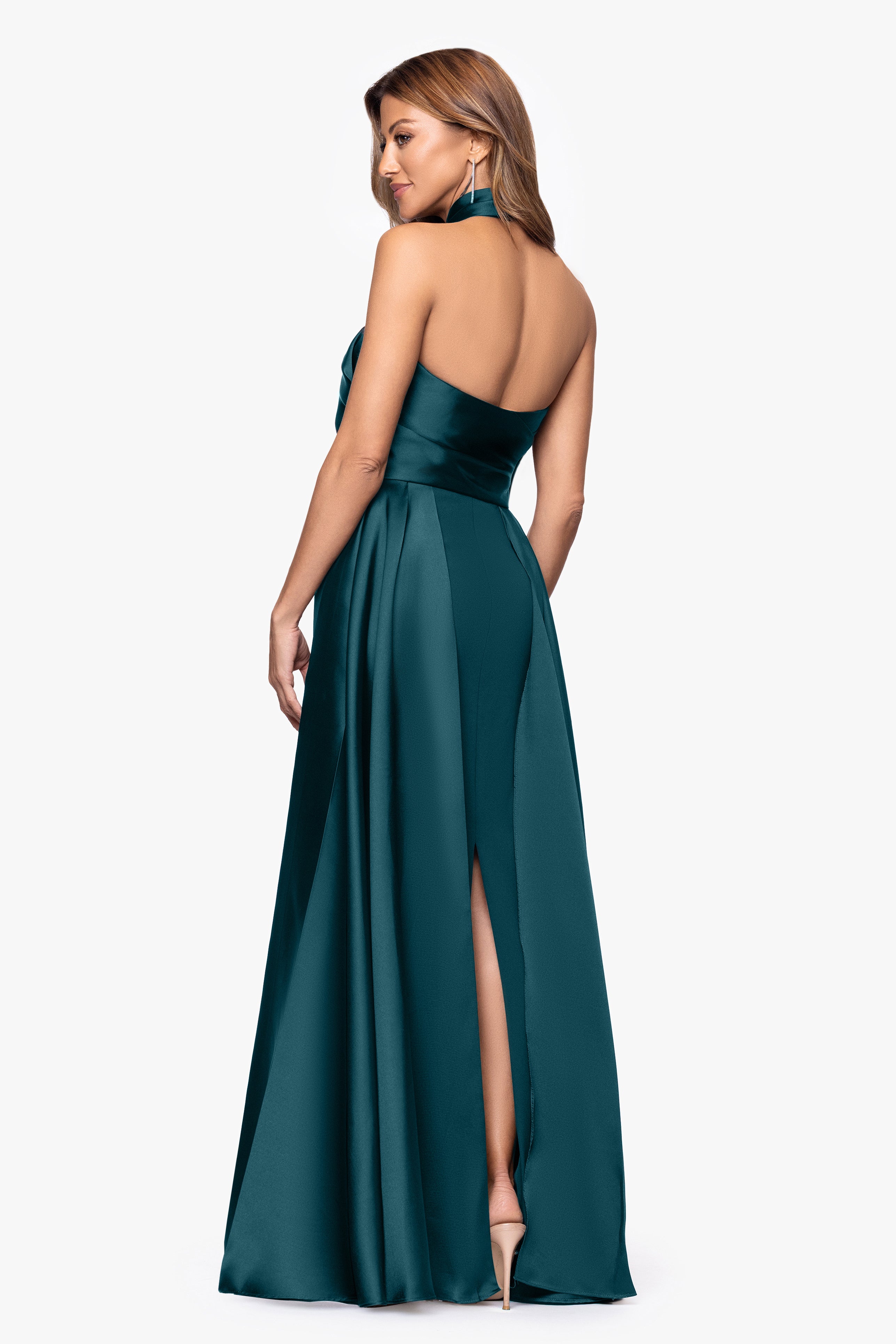 "Dina" Scuba Crepe Twist Halter Neck Floor Length Gown