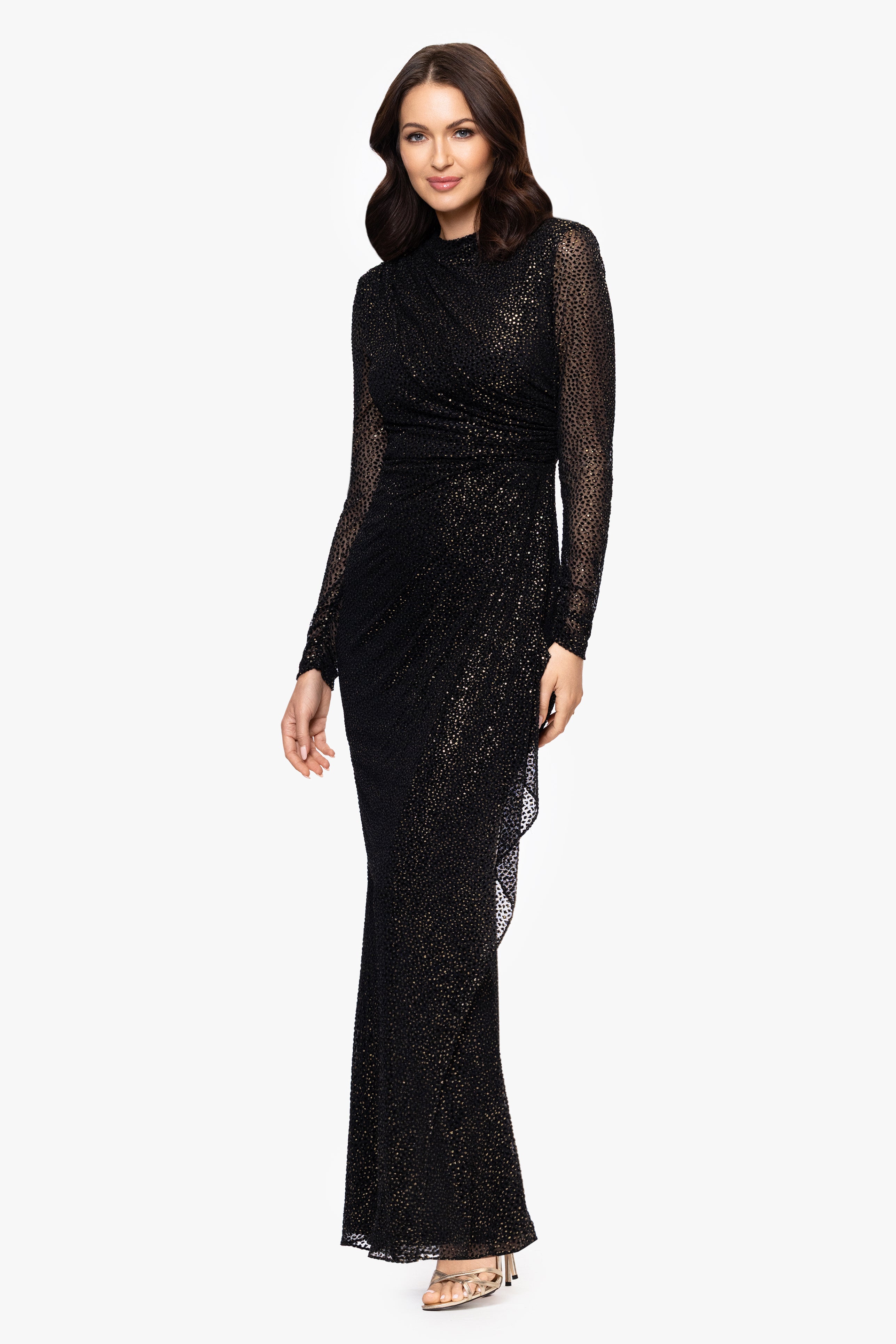 "Adelaide" Velvet Burnout Long Sleeve Floor Length Dress