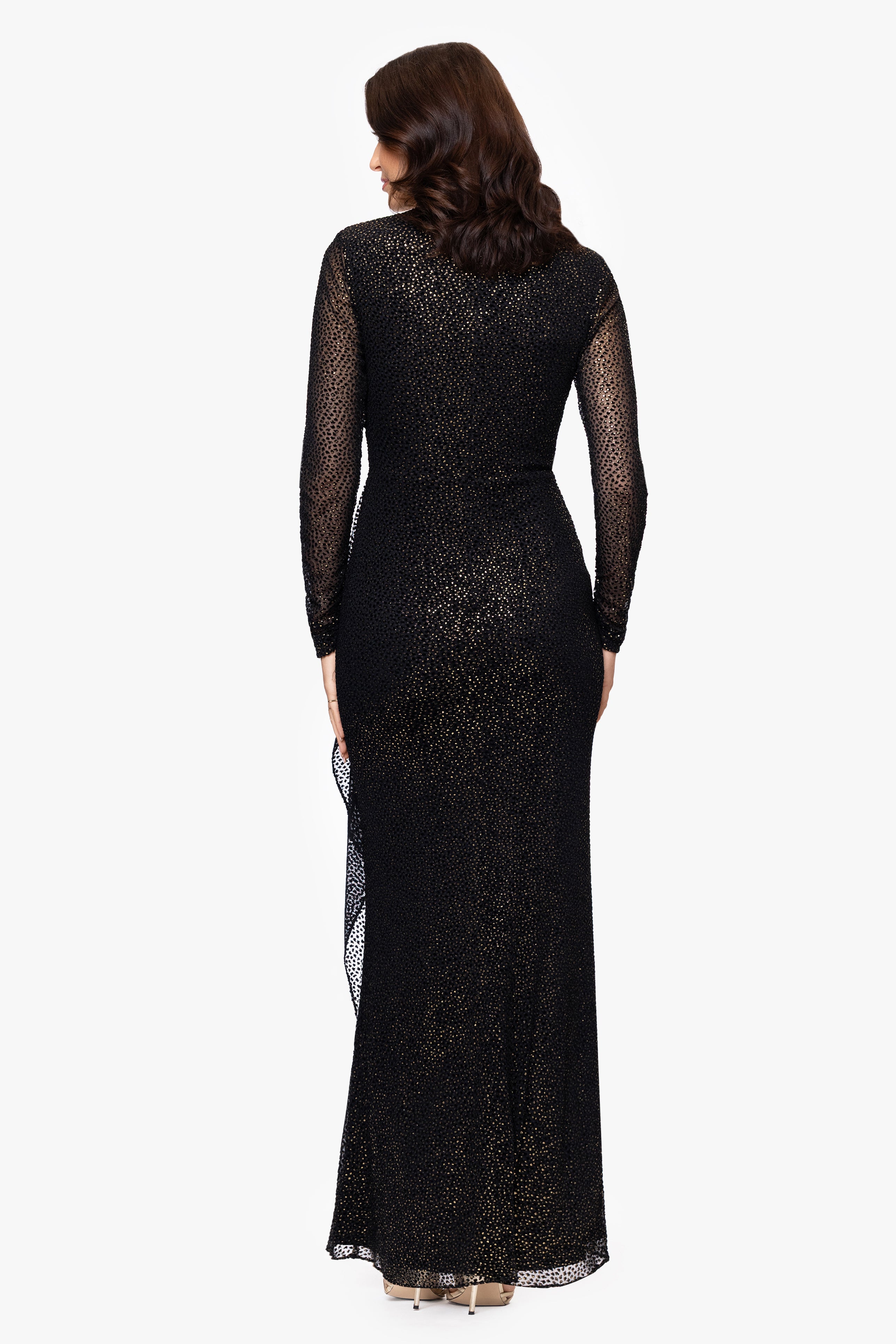 "Adelaide" Velvet Burnout Long Sleeve Floor Length Dress