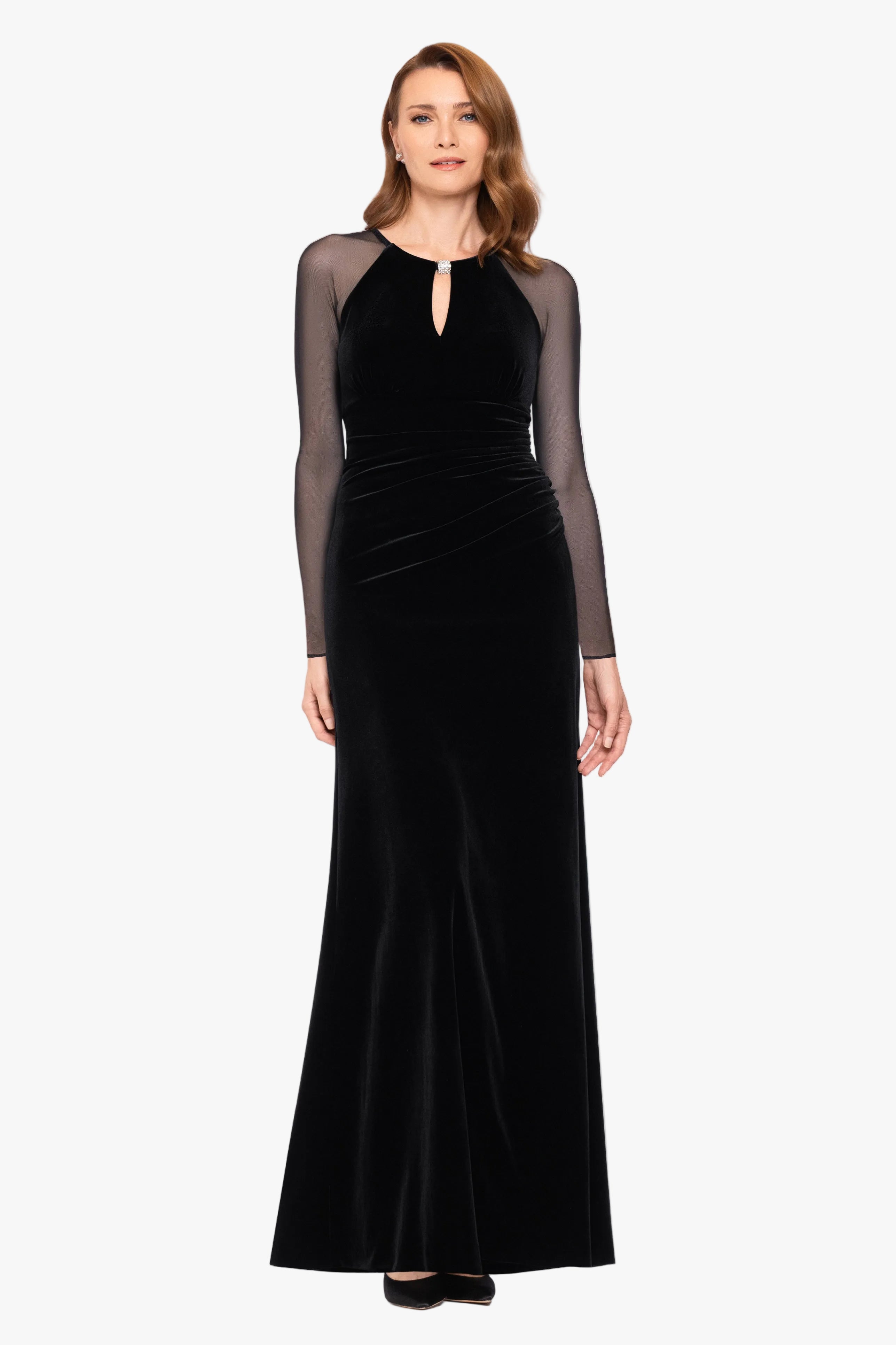 "Paris" Velvet & Mesh Long Sleeve Dress