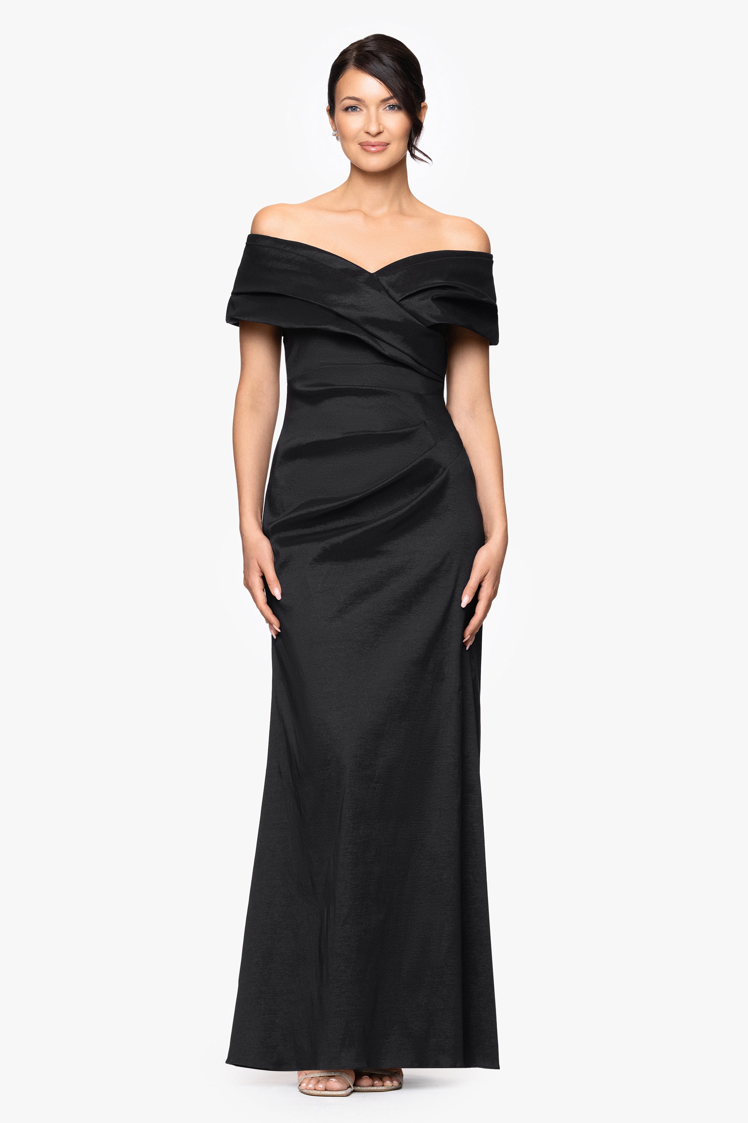 "Raquel" Taffeta Off the Shoulder Floor Length Dress