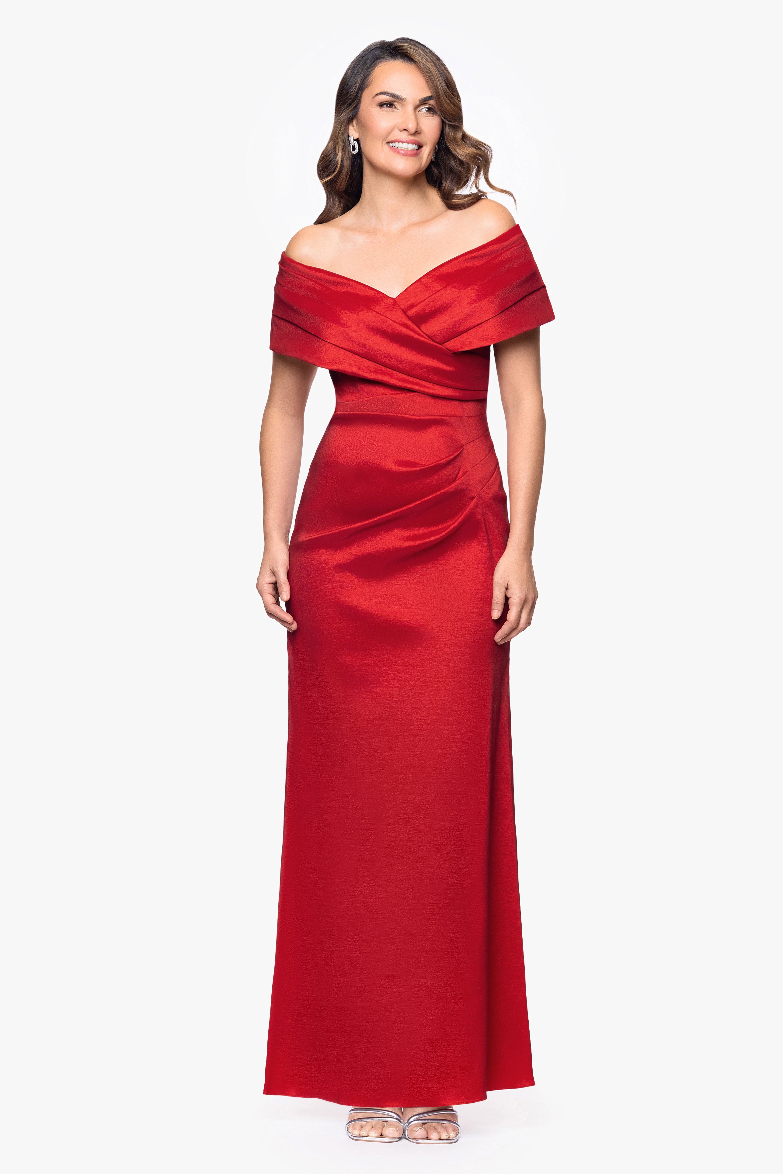 "Raquel" Taffeta Off the Shoulder Floor Length Dress