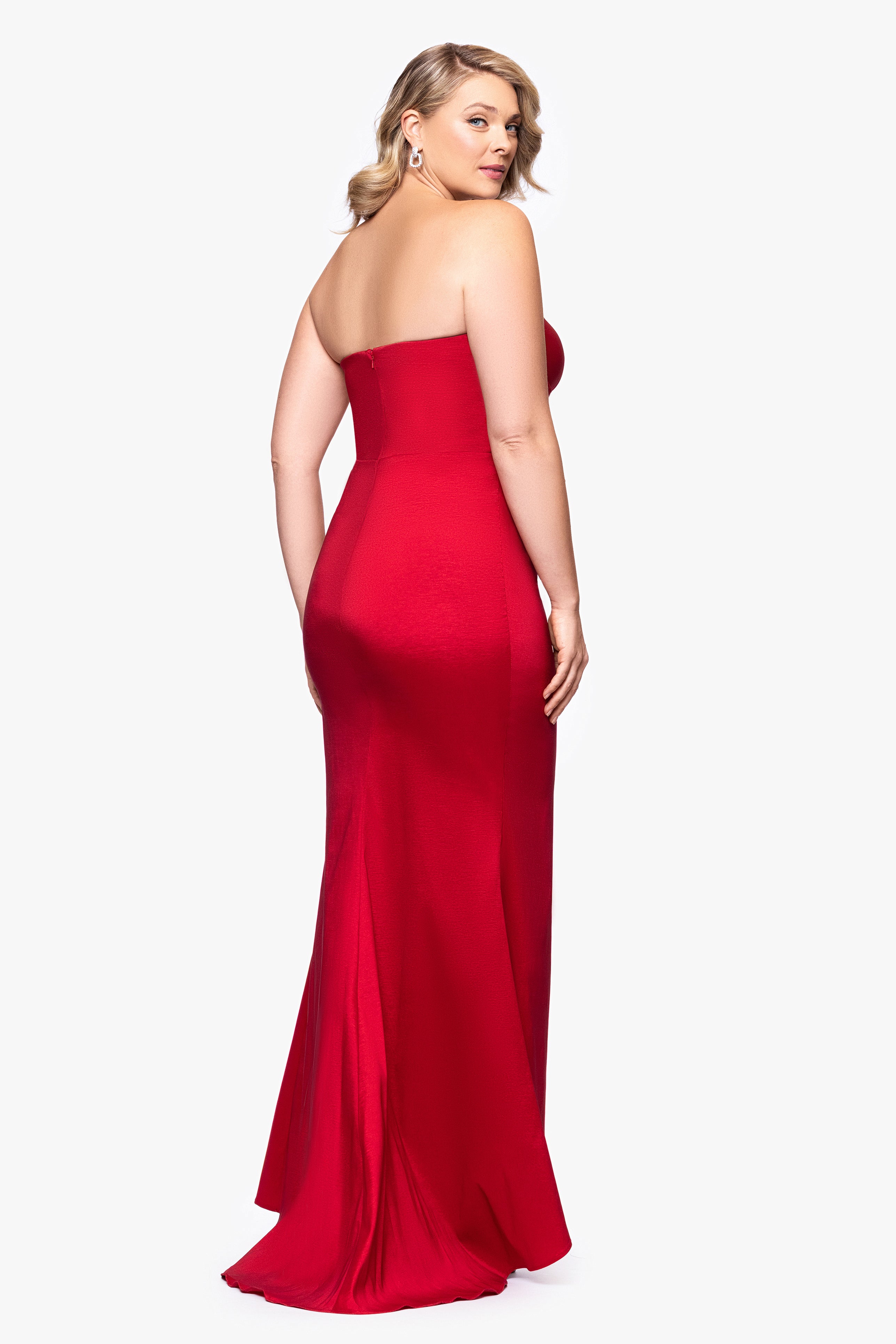 "Rowan" Taffeta Strapless Ruffle Floor Length Dress