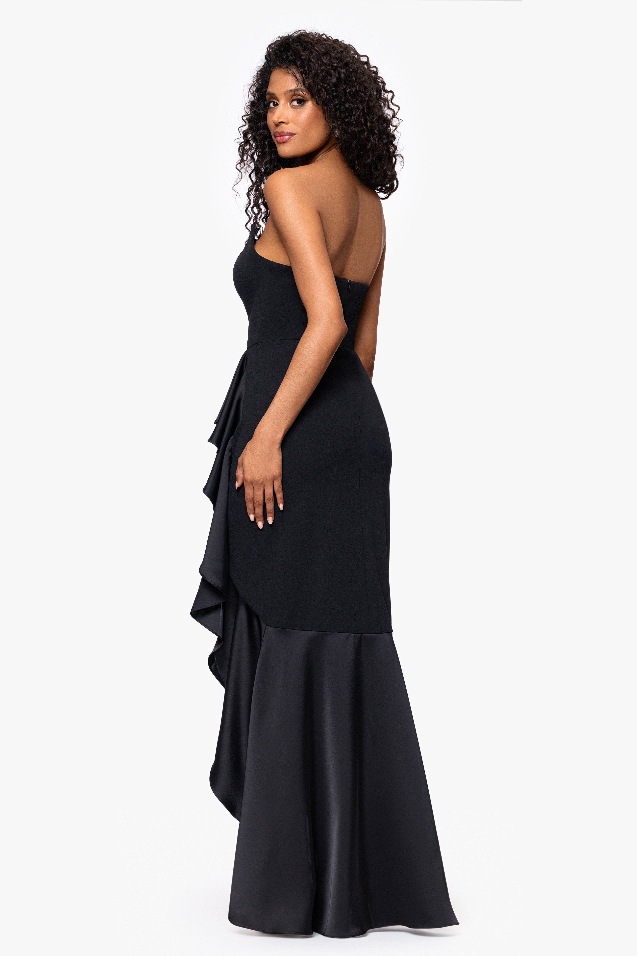 "Sierra" Scuba Crepe and Satin Strapless Floor Length Dress
