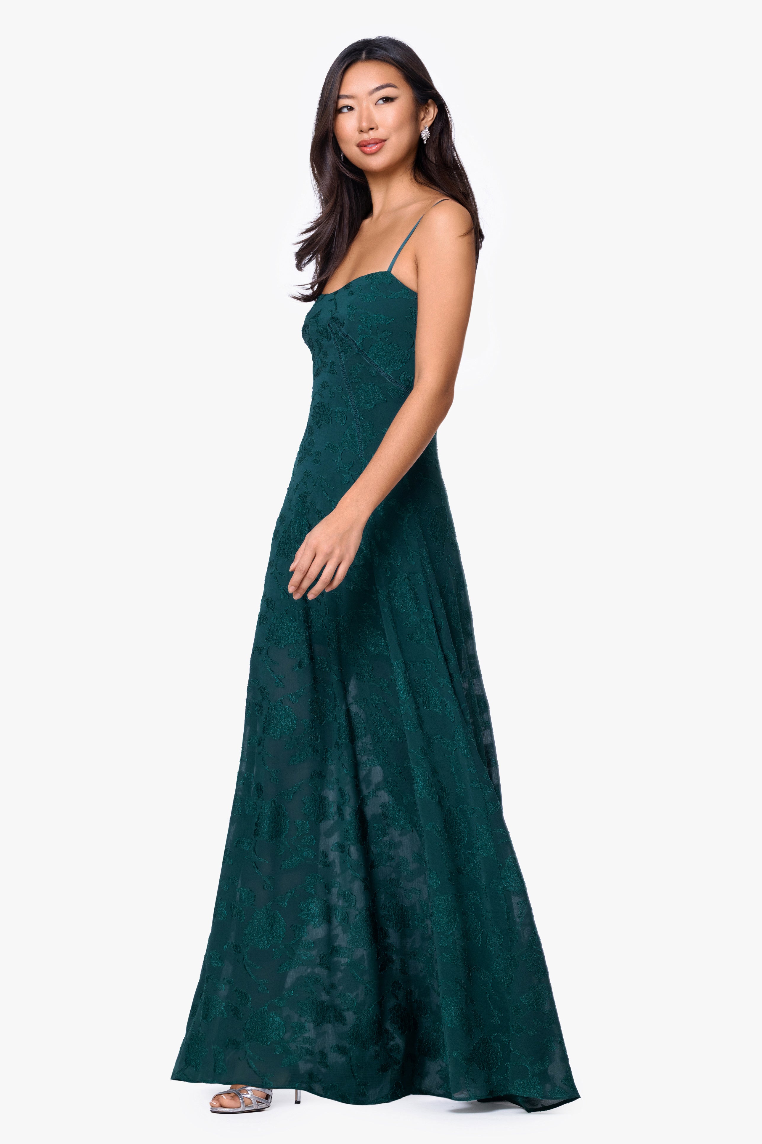 "Drew" Jacquard & Chiffon Spaghetti Tie Dress