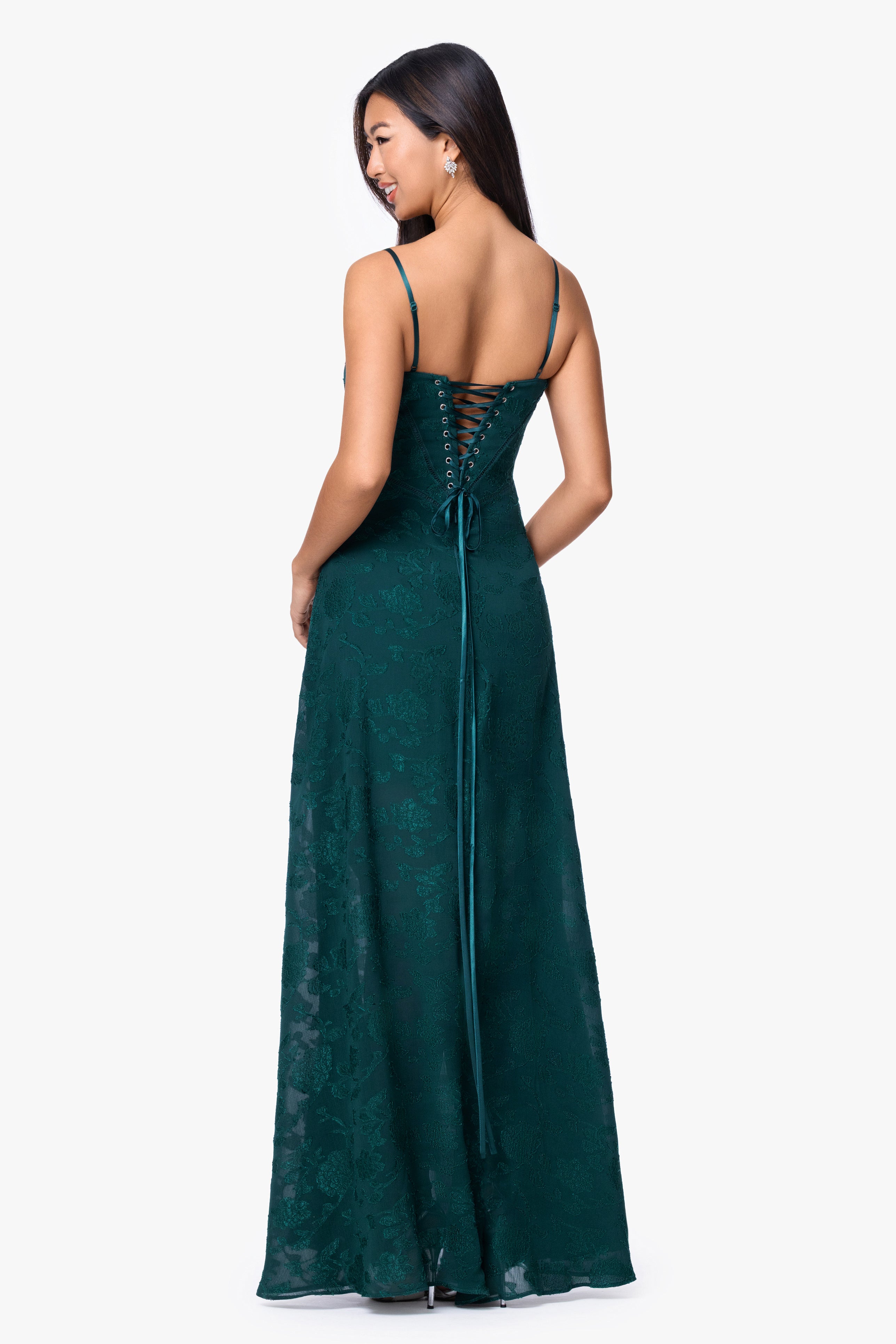 "Drew" Jacquard & Chiffon Spaghetti Tie Dress