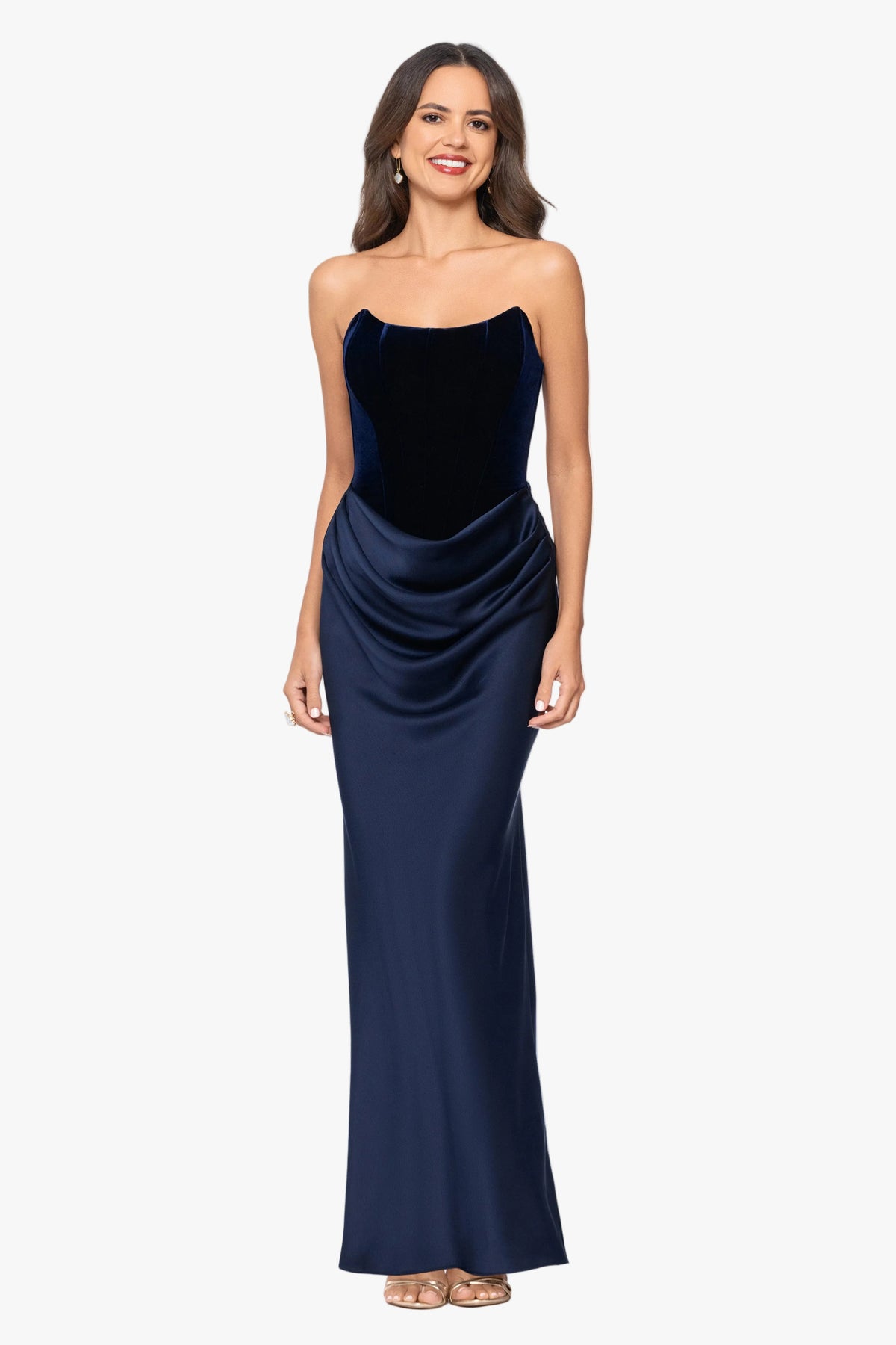 "Lynn" Velvet & Satin Strapless Gown