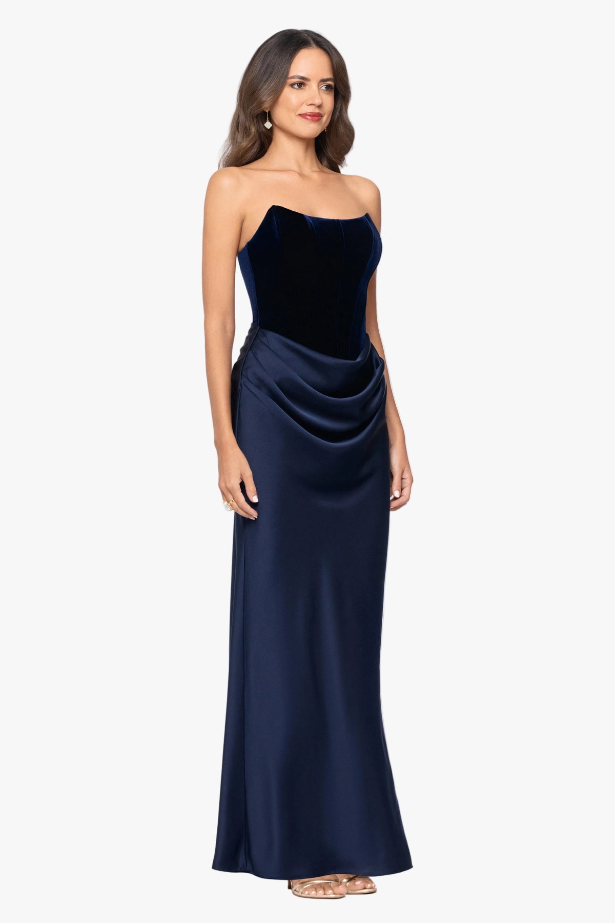 "Lynn" Velvet & Satin Strapless Gown