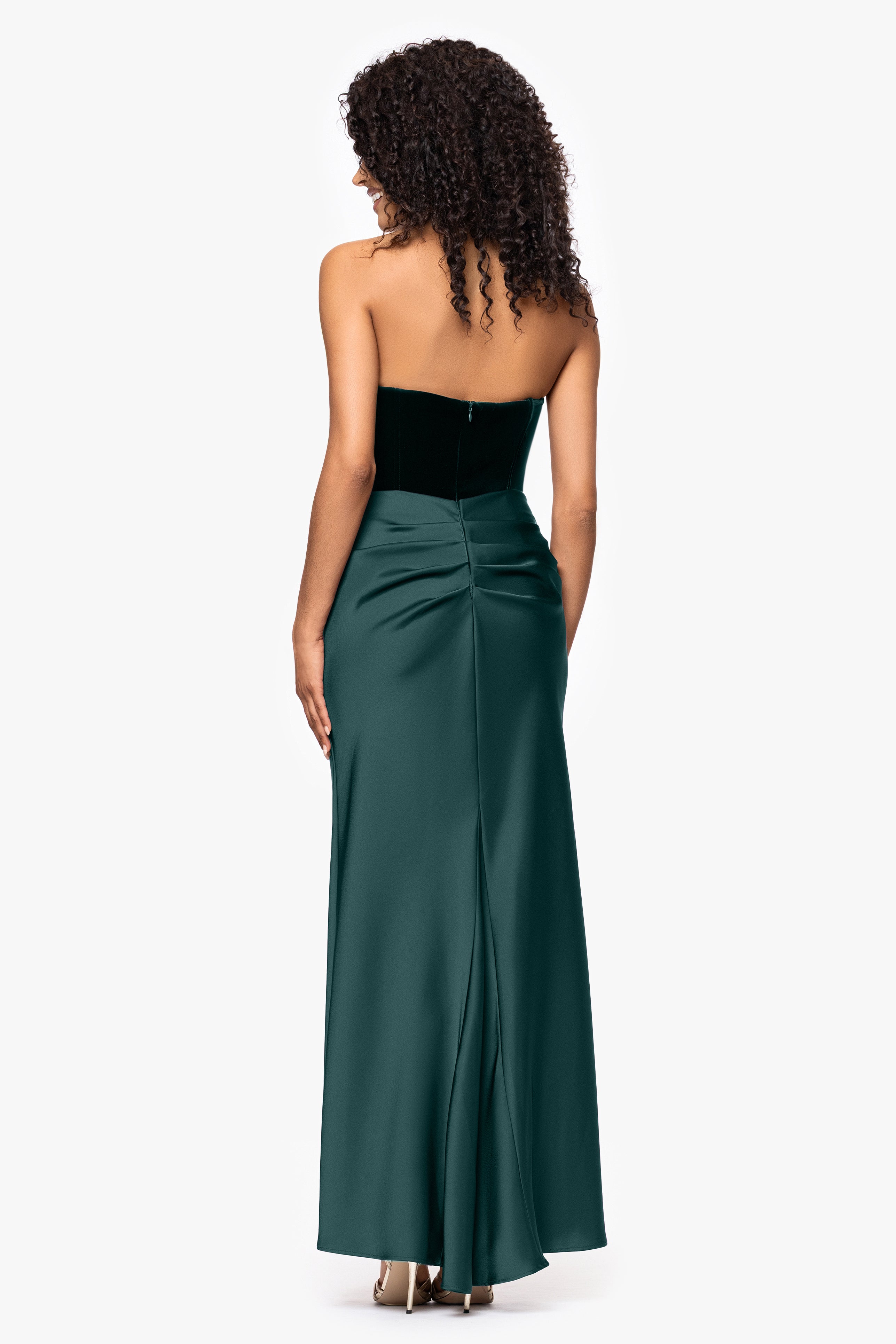 "Lynn" Velvet & Satin Strapless Gown