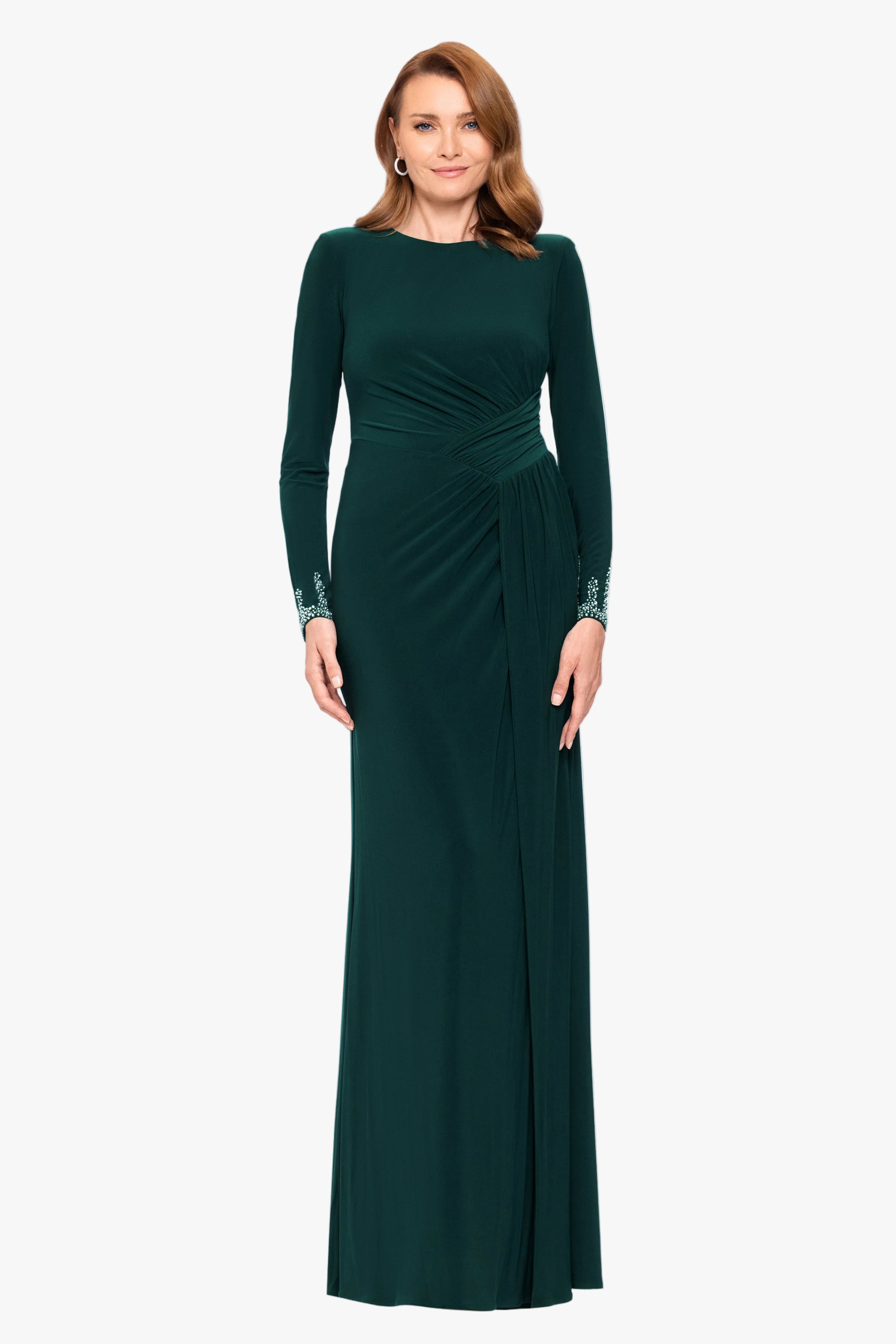 "Kenley" Jersey Knit Long Sleeve Beaded Cuff Dress