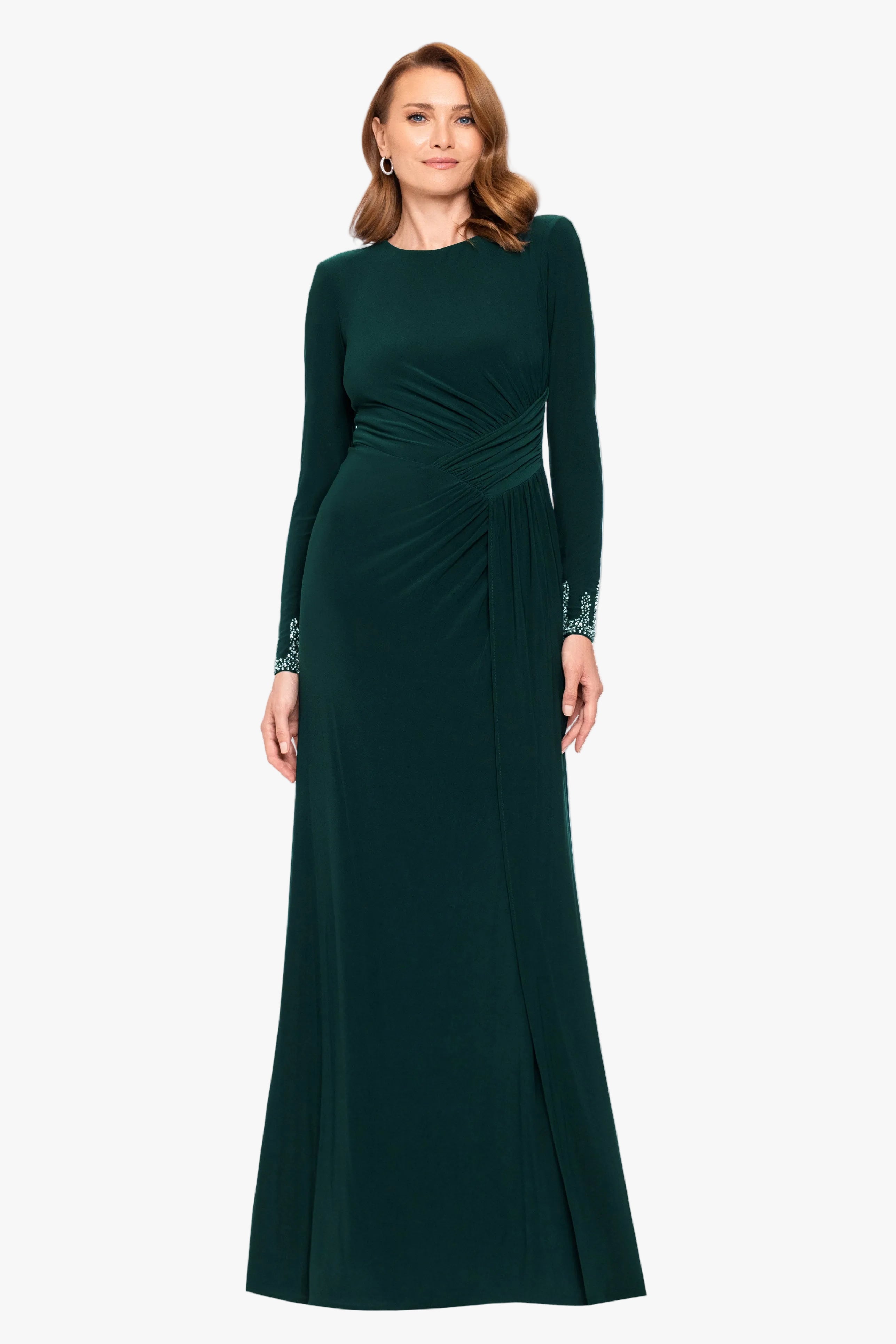 "Kenley" Jersey Knit Long Sleeve Beaded Cuff Dress