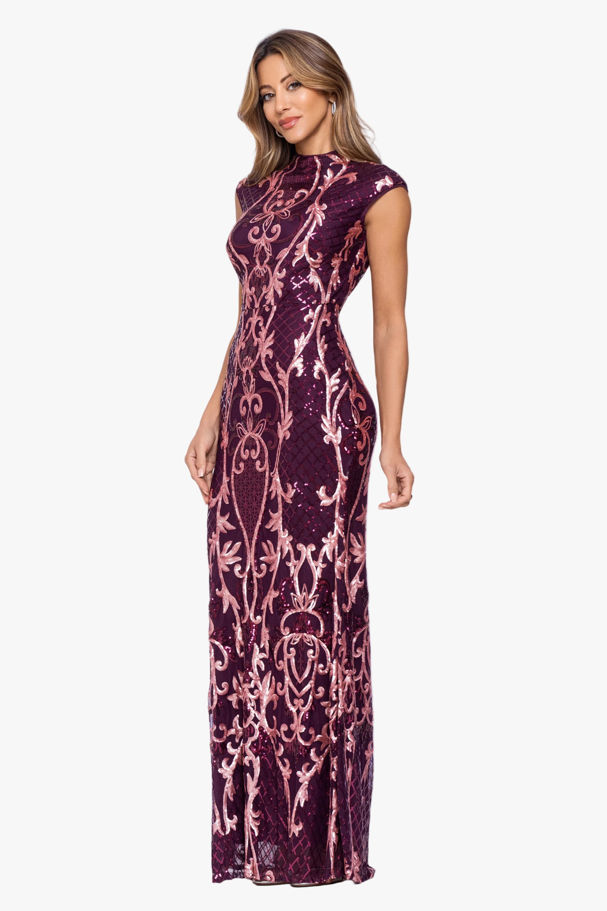 "Gerri" Placement Sequin Mock Neckline Dress