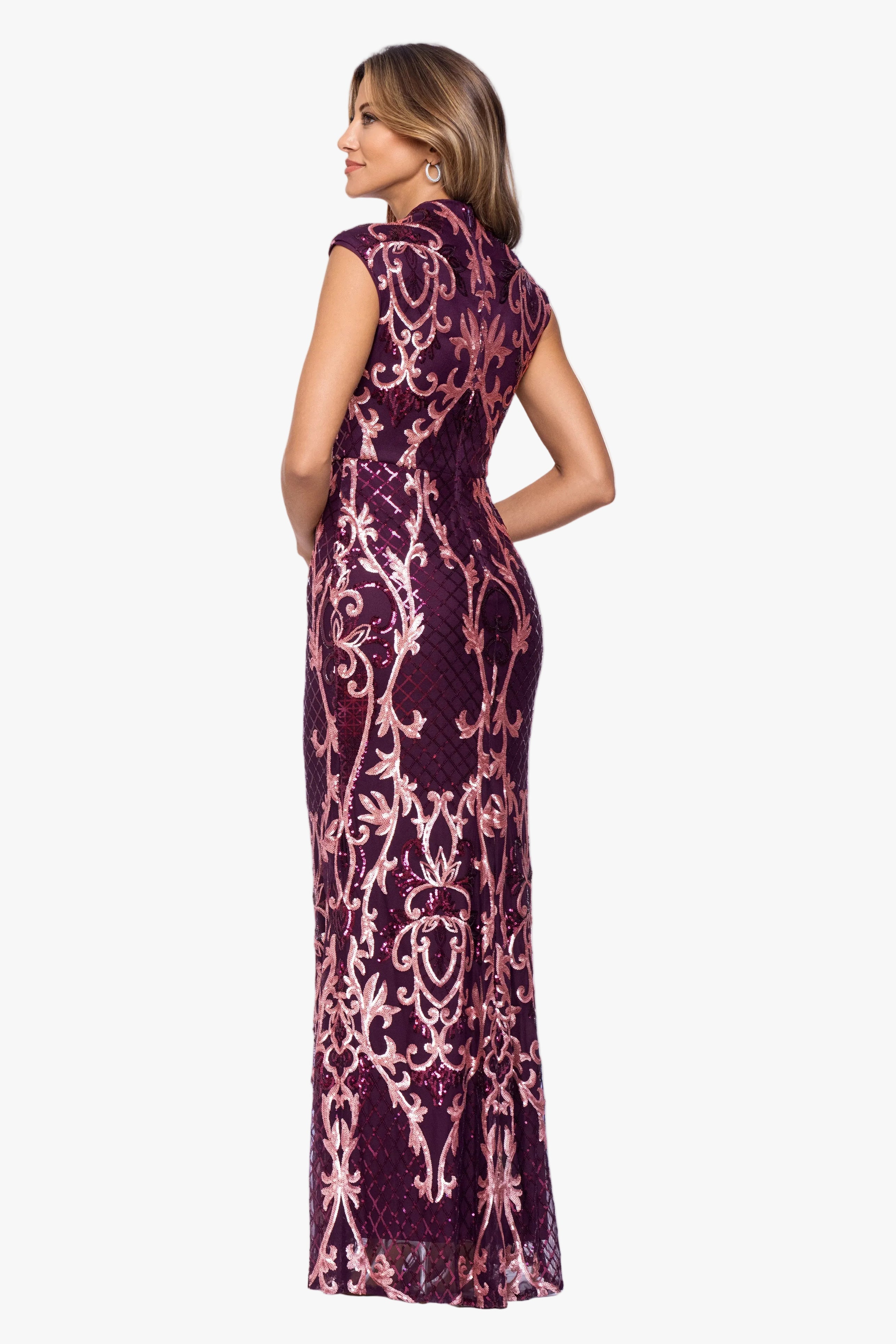 "Gerri" Placement Sequin Mock Neckline Dress