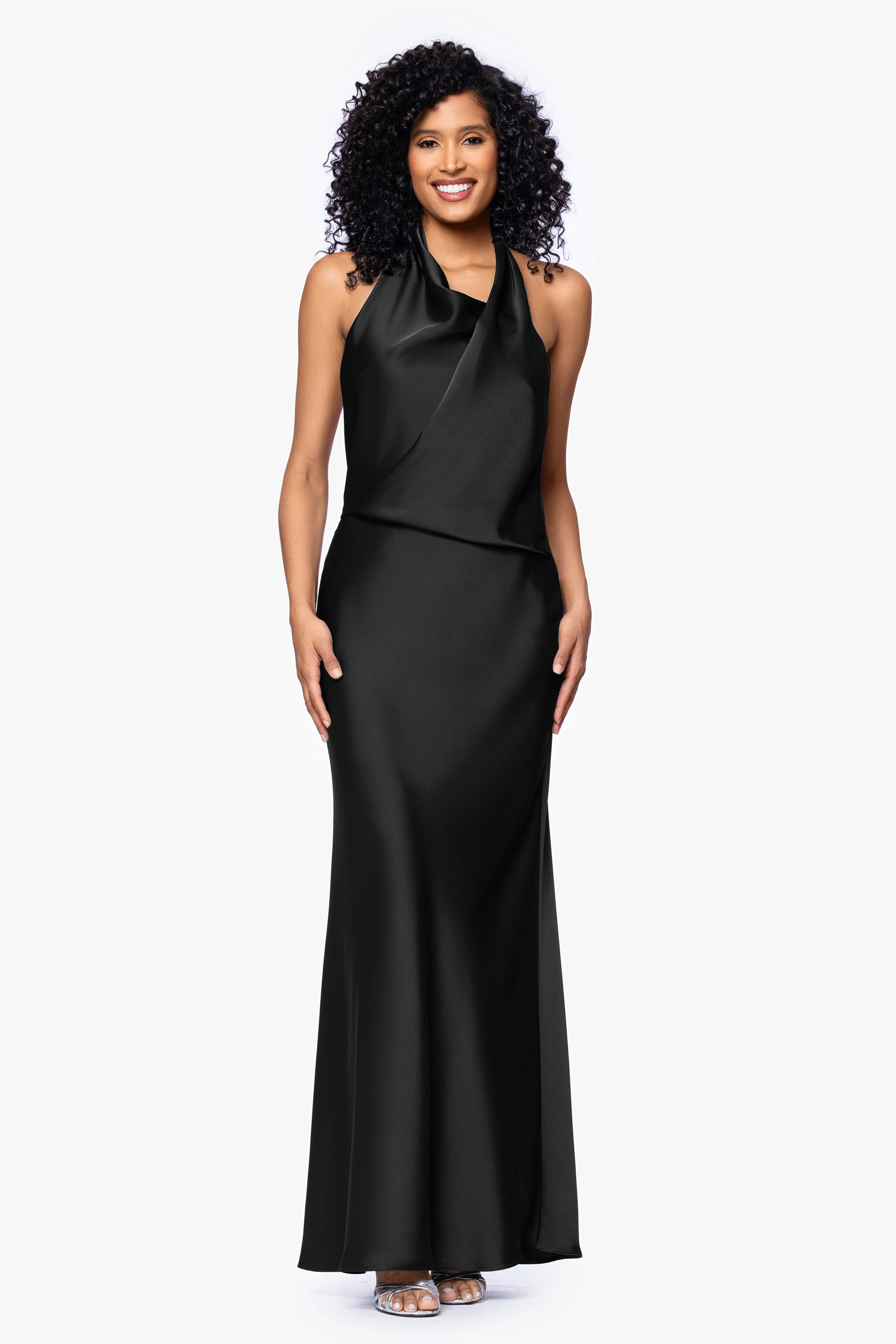 "Erica" Satin Halter Neck Floor Length Dress