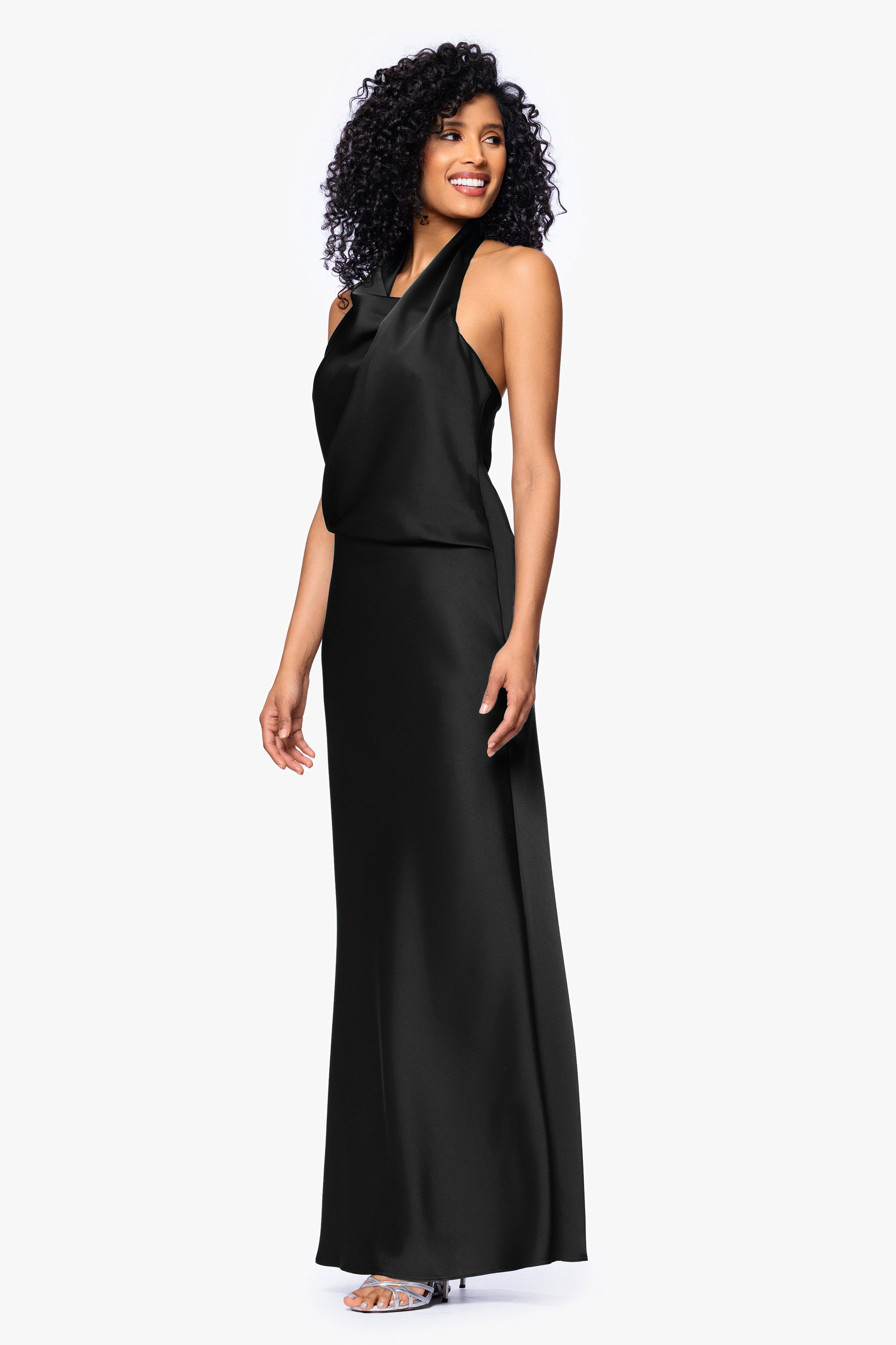 "Erica" Satin Halter Neck Floor Length Dress