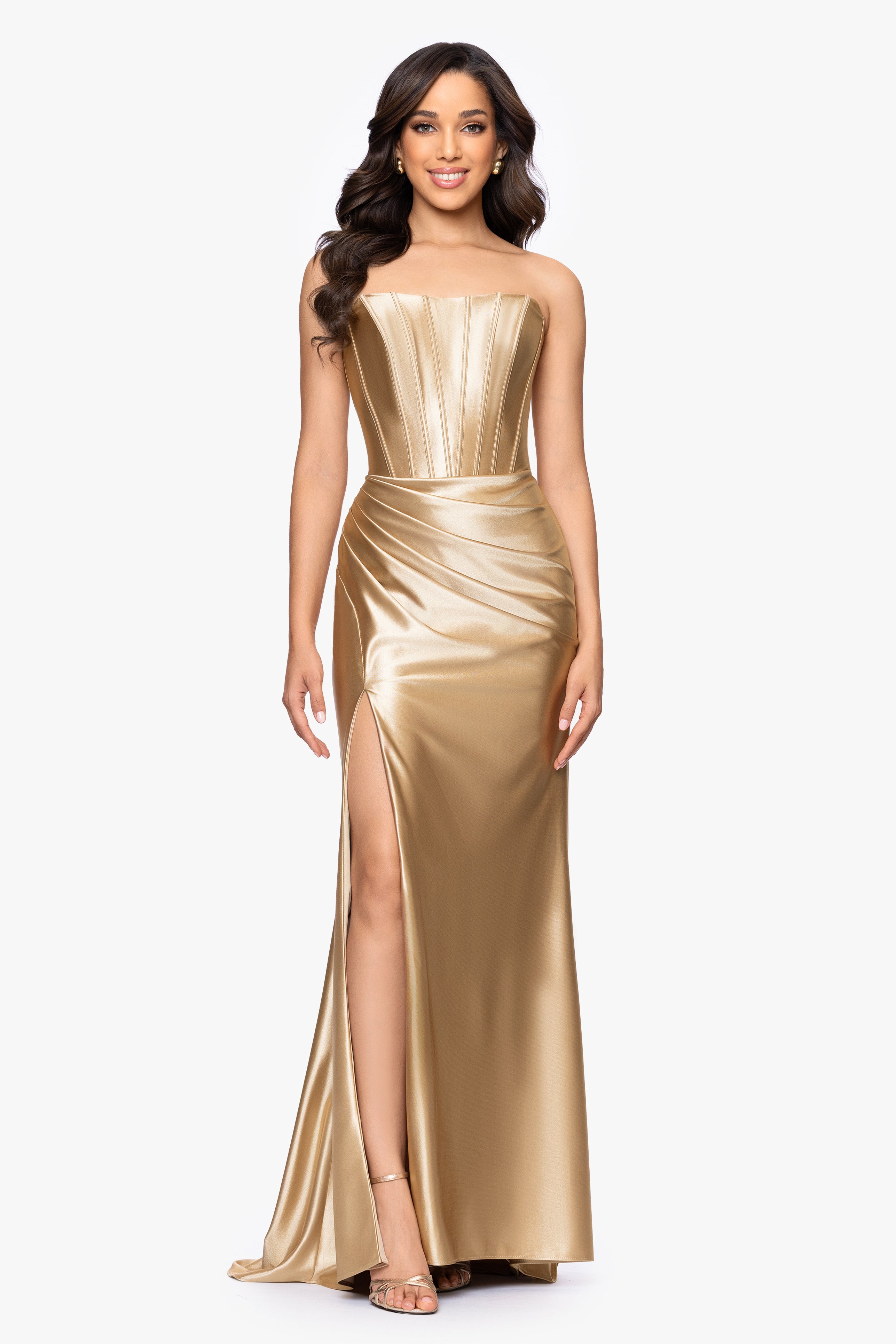 "Noelle" Satin Strapless Corset Floor Length Dress