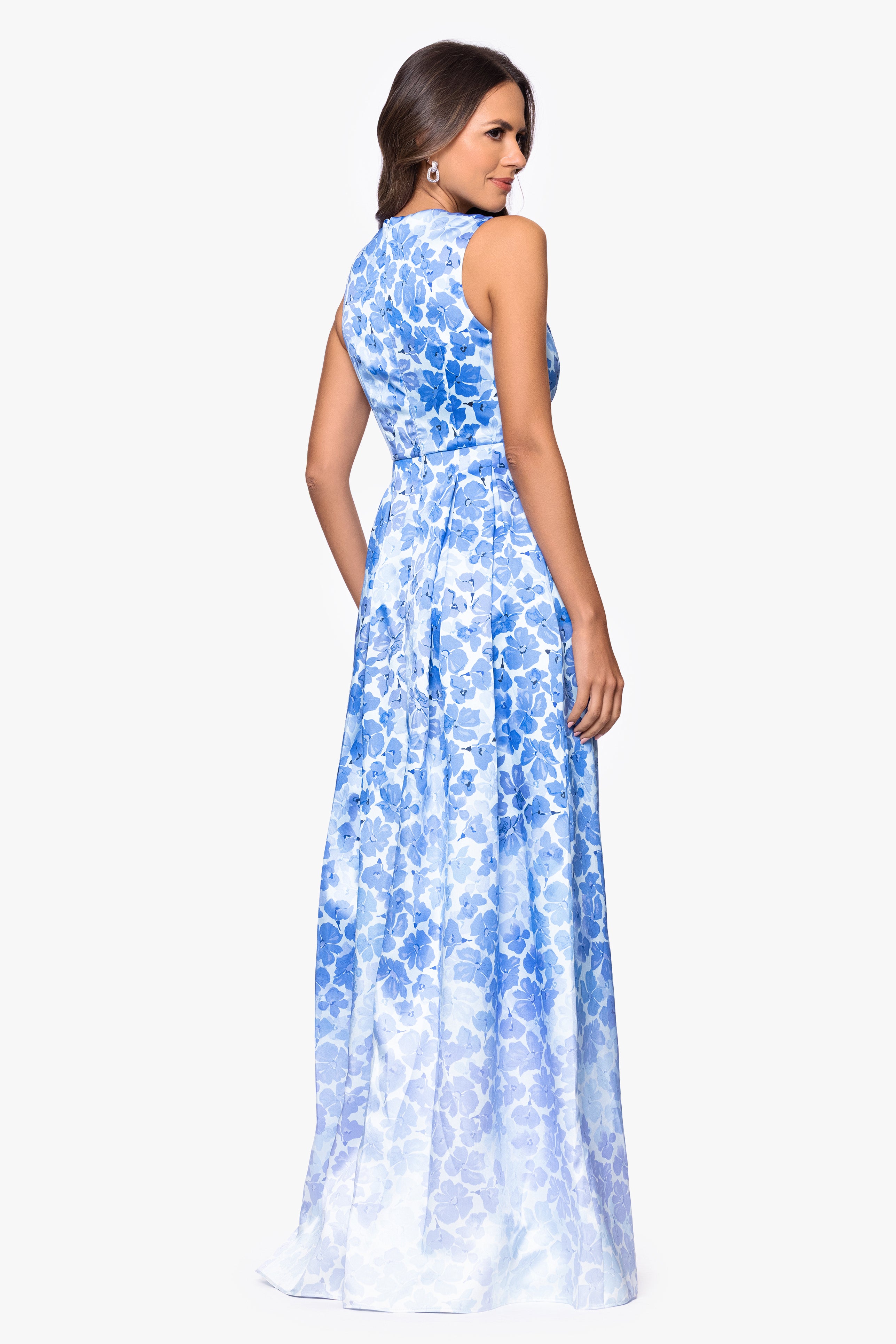 "Leighton" Print Mikado Ombre Floor Length Dress