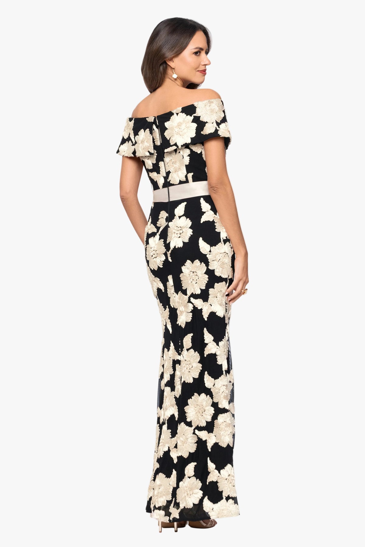 "Georgette" Soutache Off The Shoulder Ribbon Dress