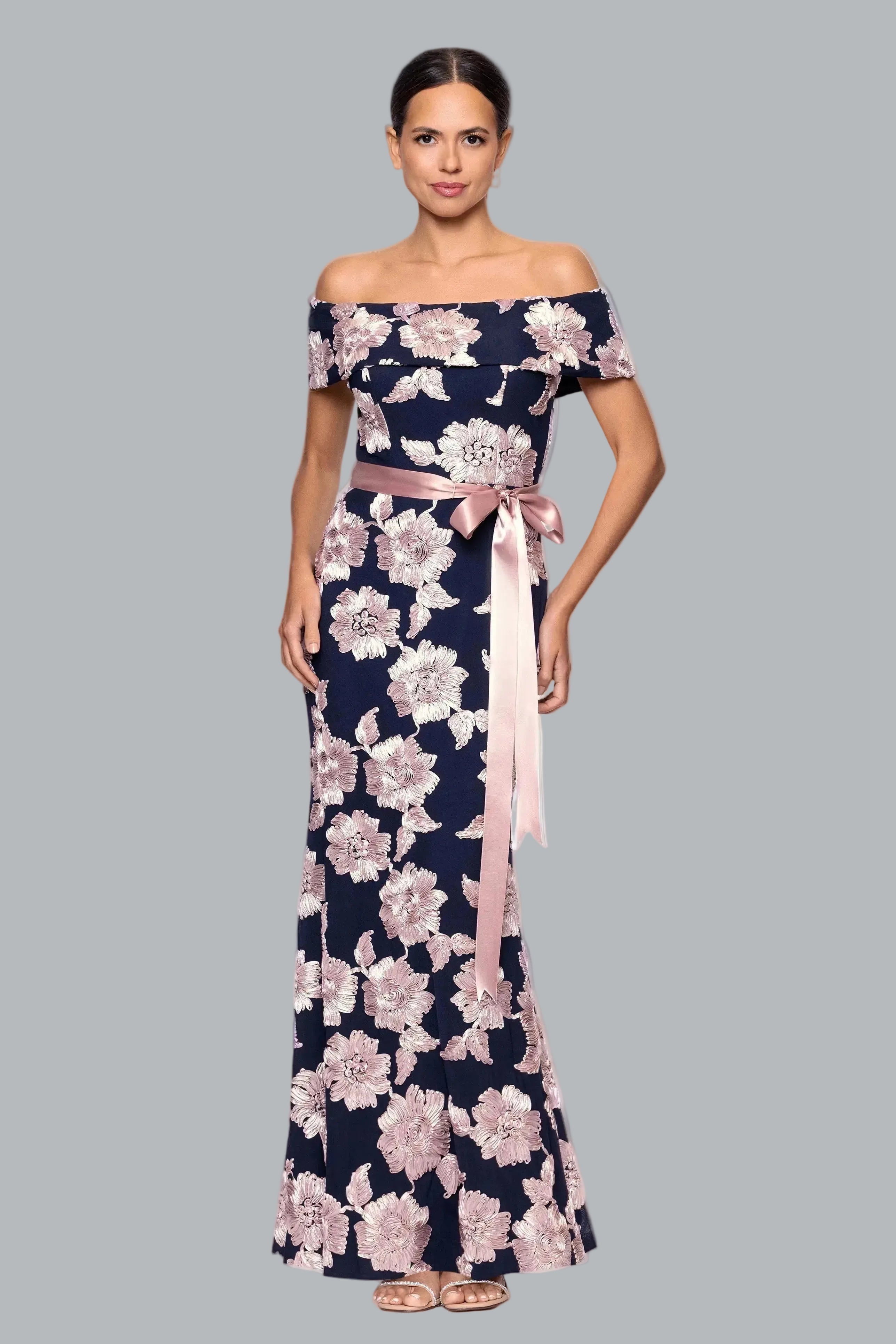 petite floor length dress Georgette Soutache Off the Shoulder Ribbon The structured Bengaline fabric Category_Short Homecoming Dresses Elegant Summer Wedding in 颜色:White