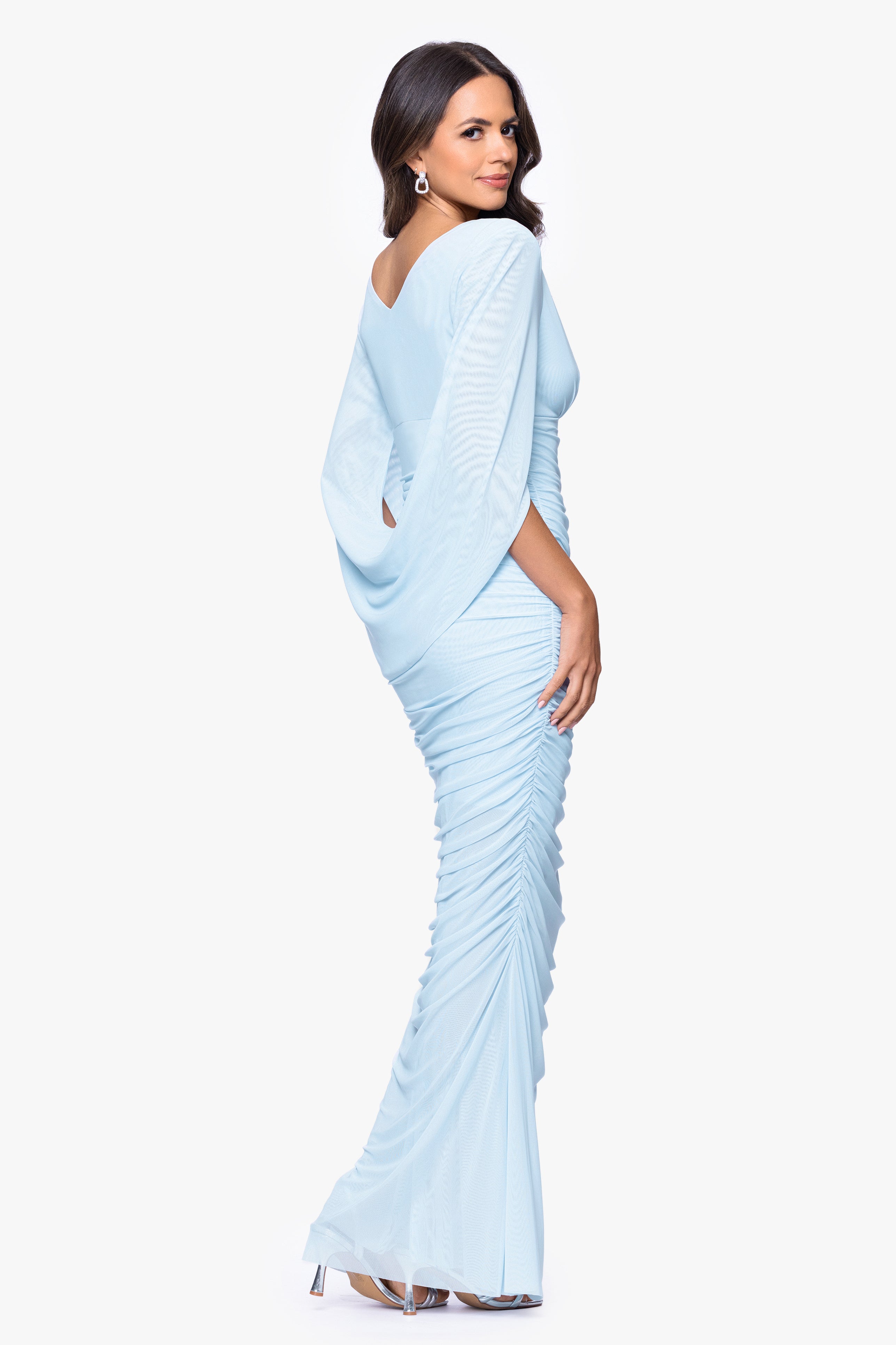 "Kristen" Mesh Drape Back Floor Length Dress