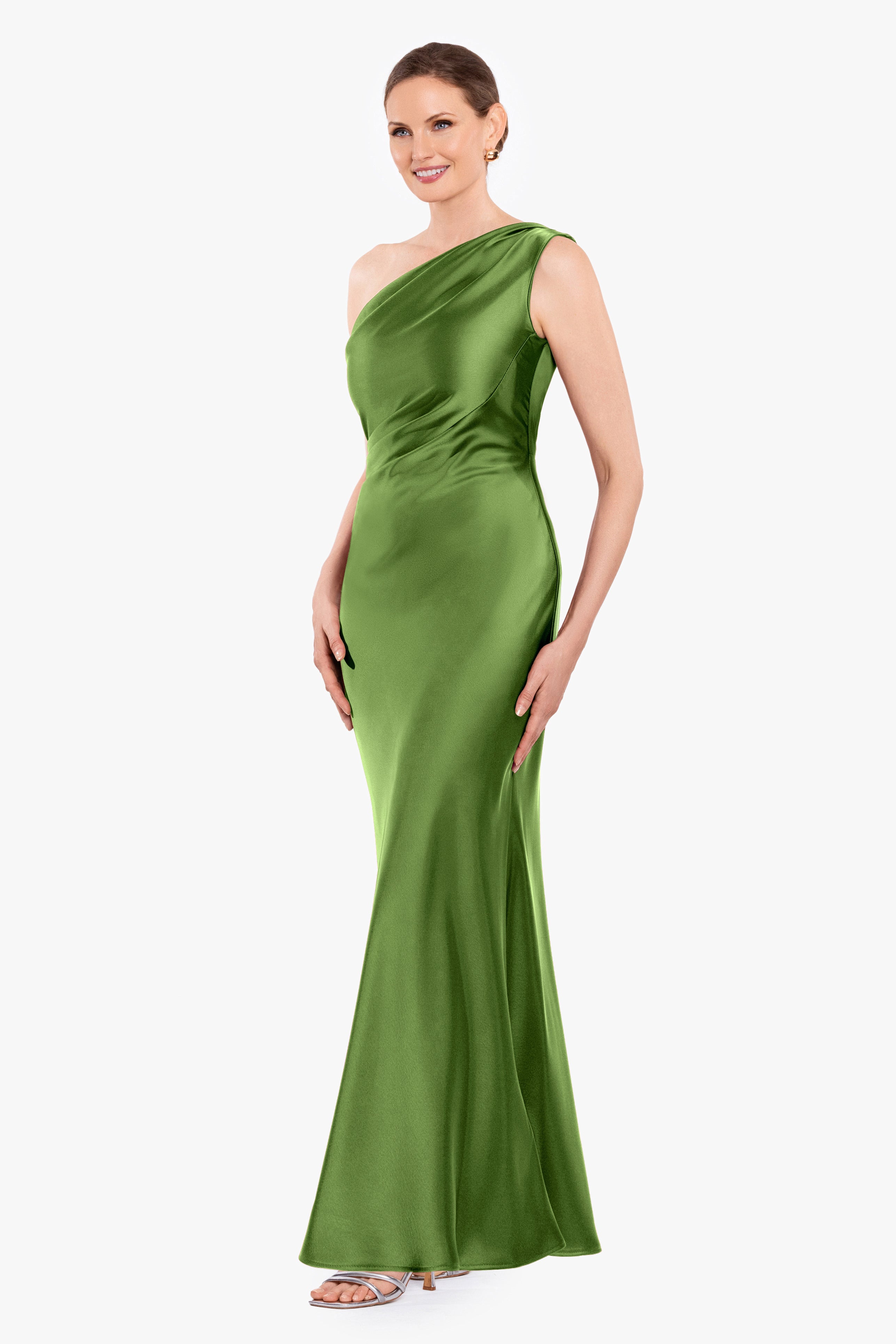 Petite "Magnolia" Satin One Shoulder Dress