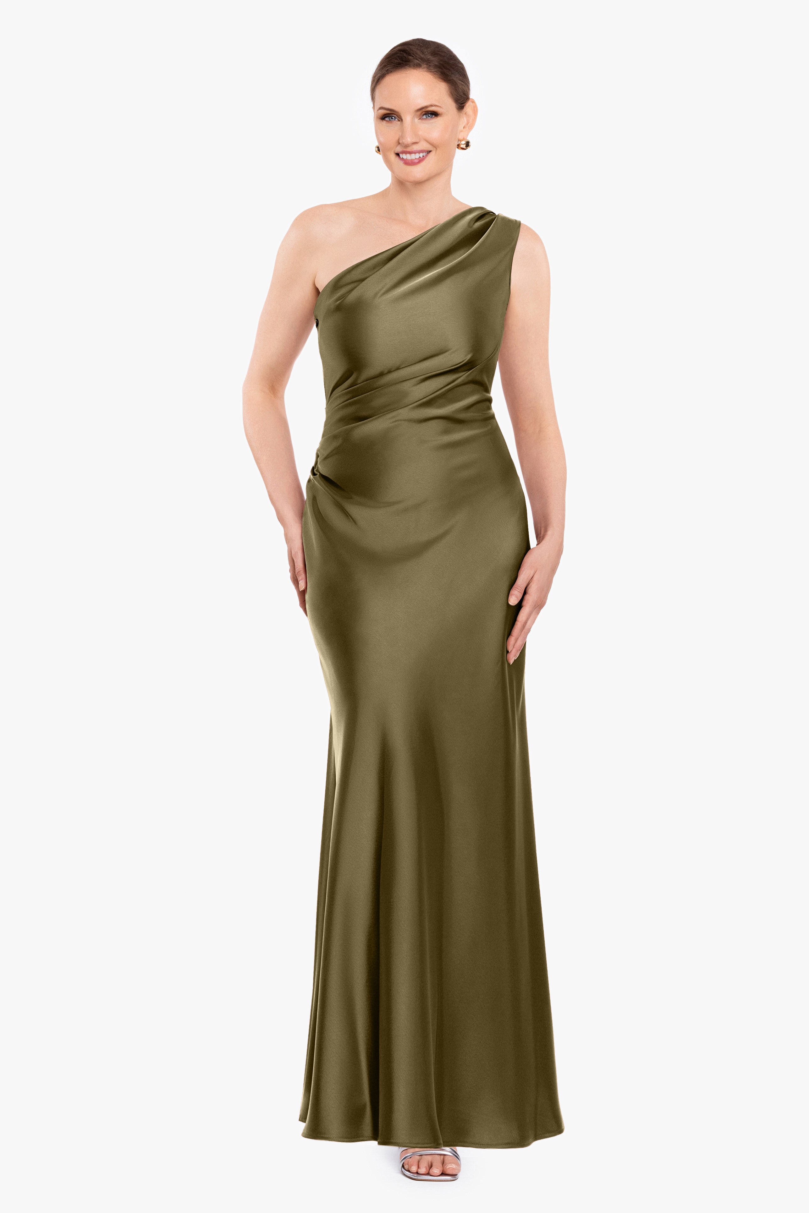 Petite "Magnolia" Satin One Shoulder Dress