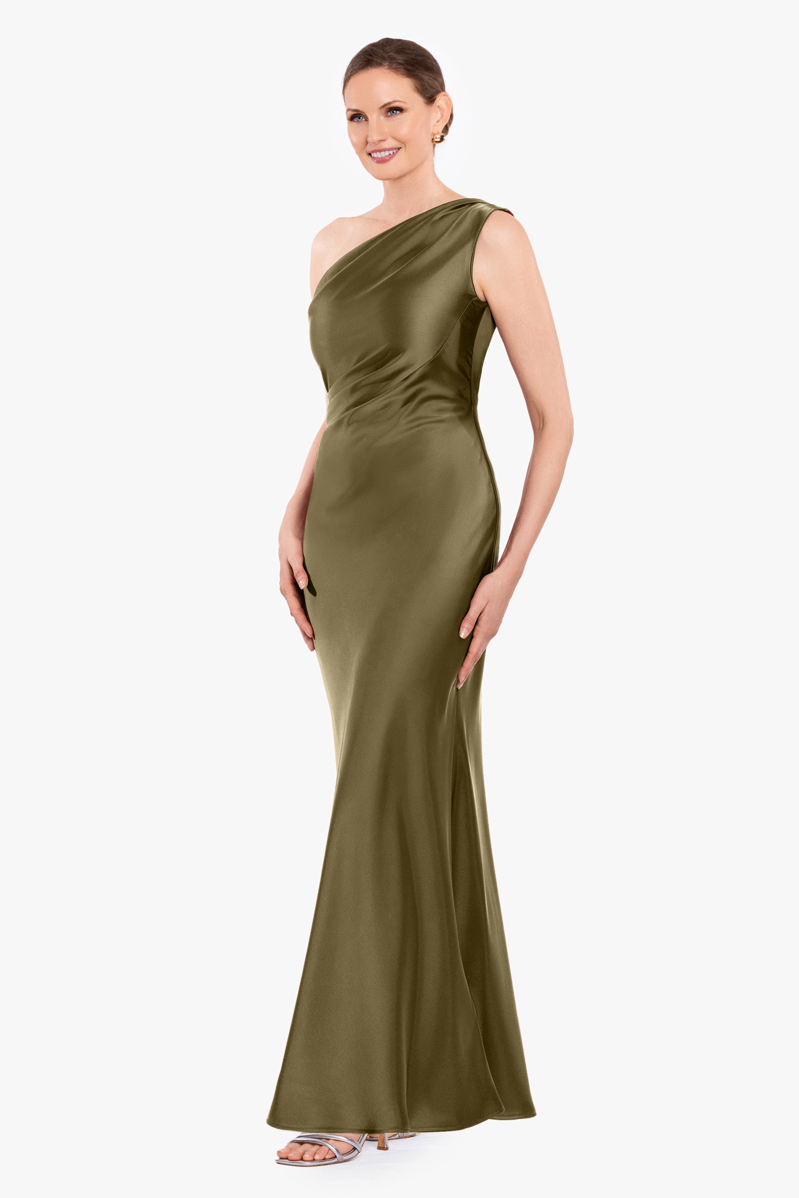 Petite "Magnolia" Satin One Shoulder Dress