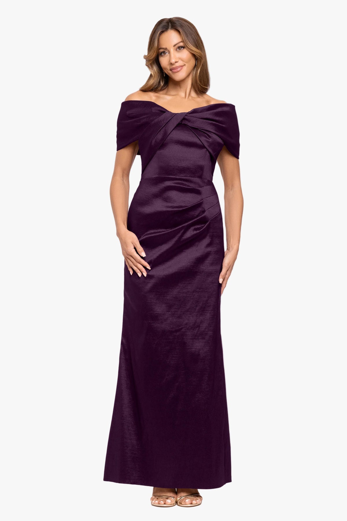 "Gia" Taffeta Twist Off the Shoulder Dress
