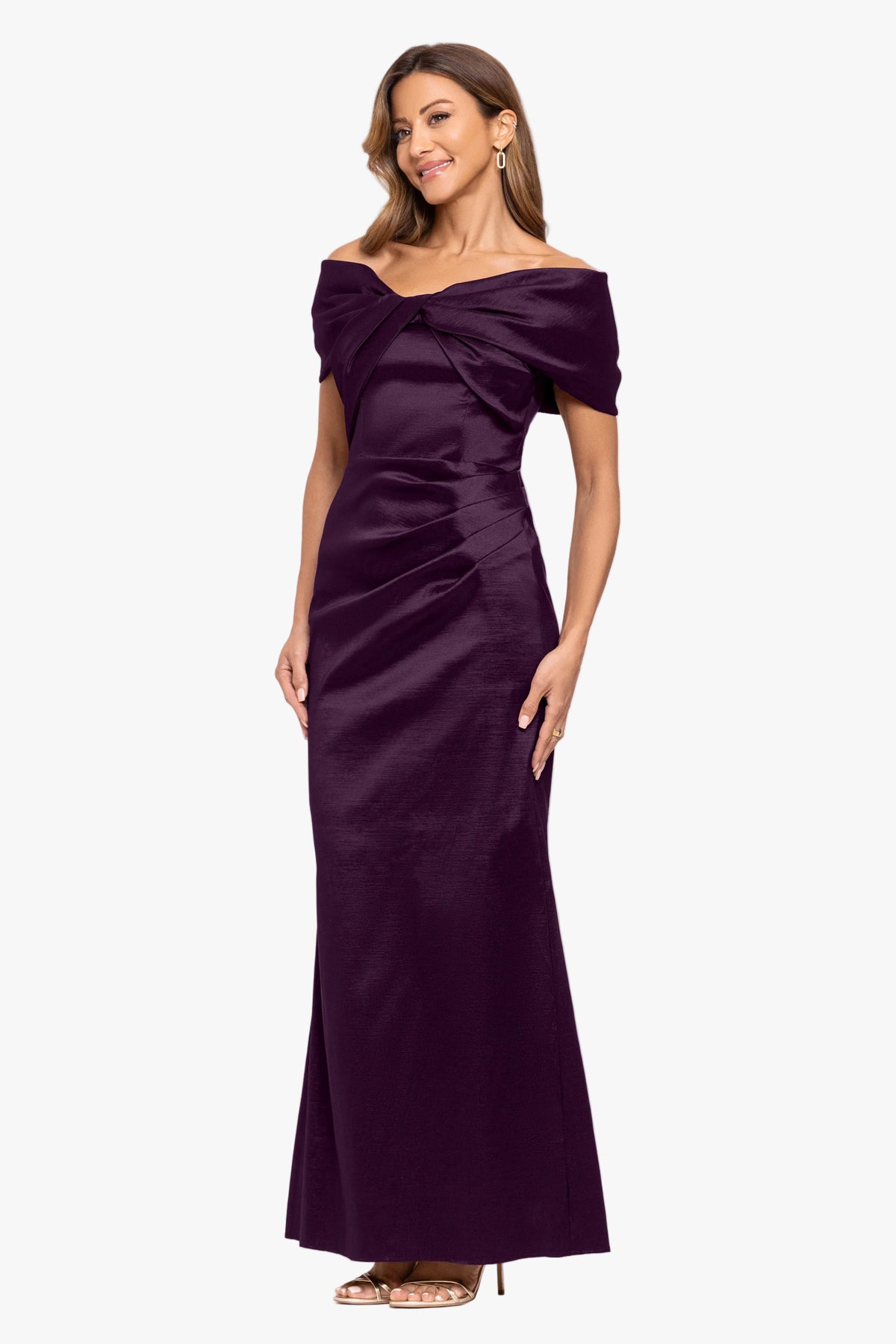 "Gia" Taffeta Twist Off the Shoulder Dress