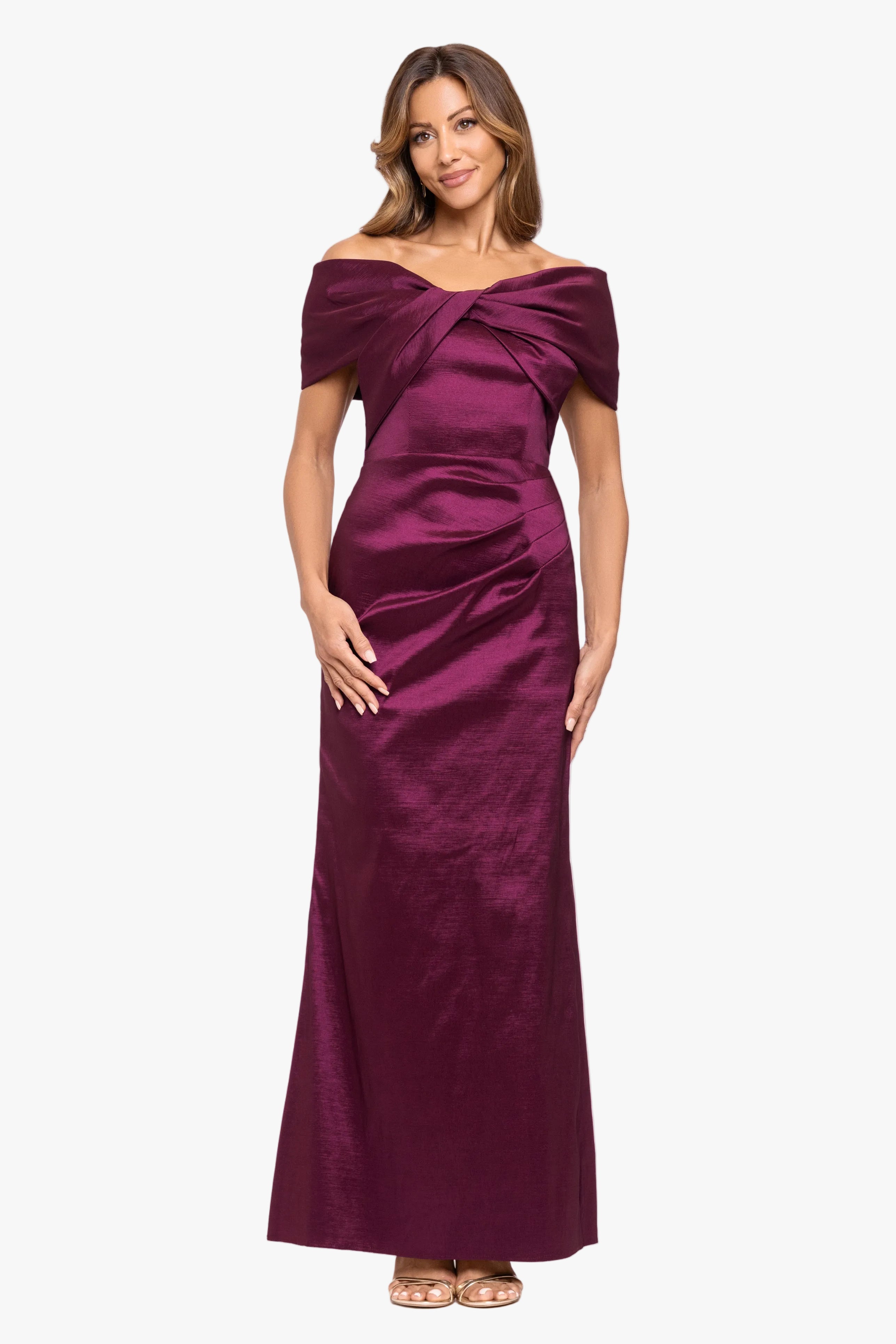 "Gia" Taffeta Twist Off the Shoulder Dress