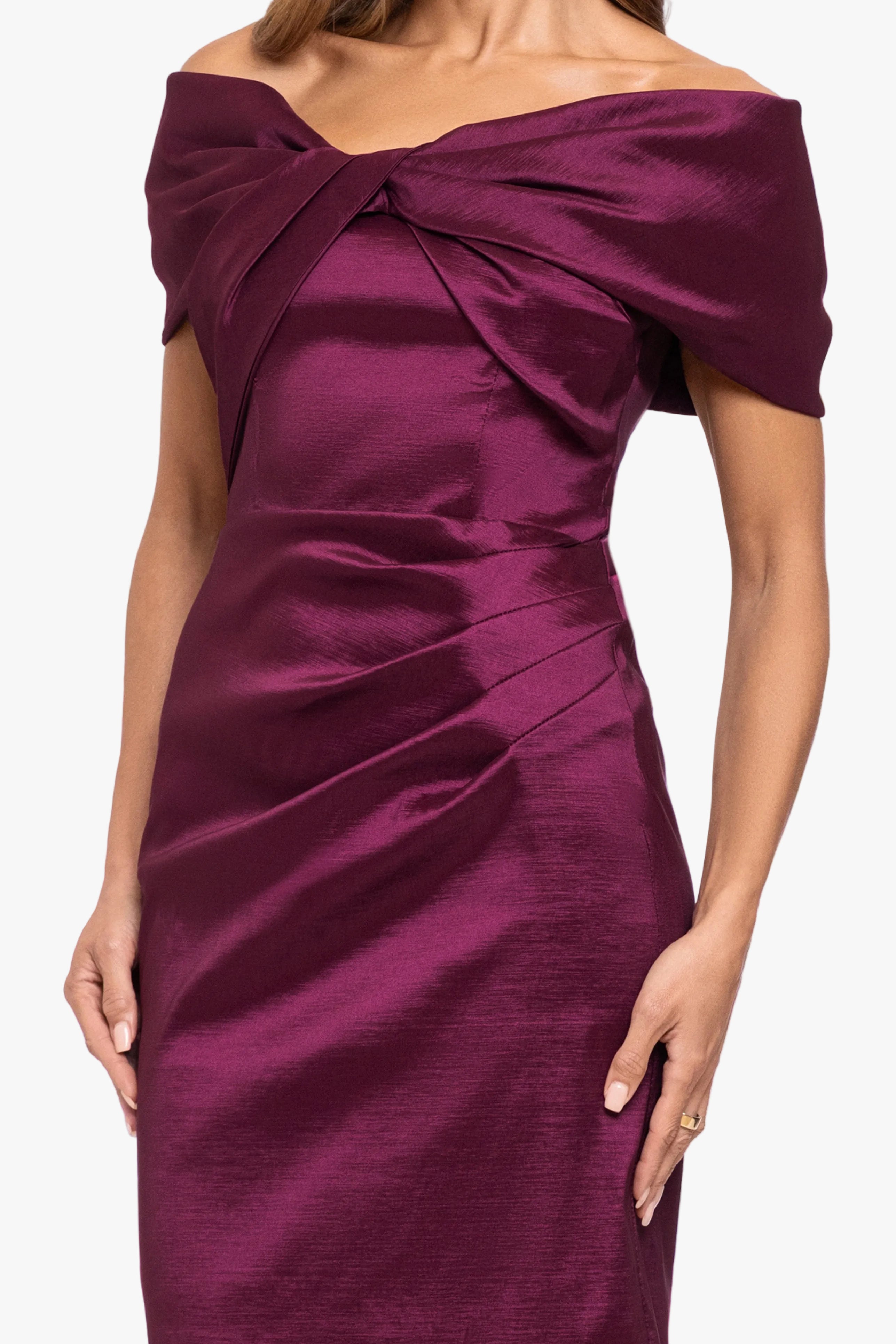"Gia" Taffeta Twist Off the Shoulder Dress