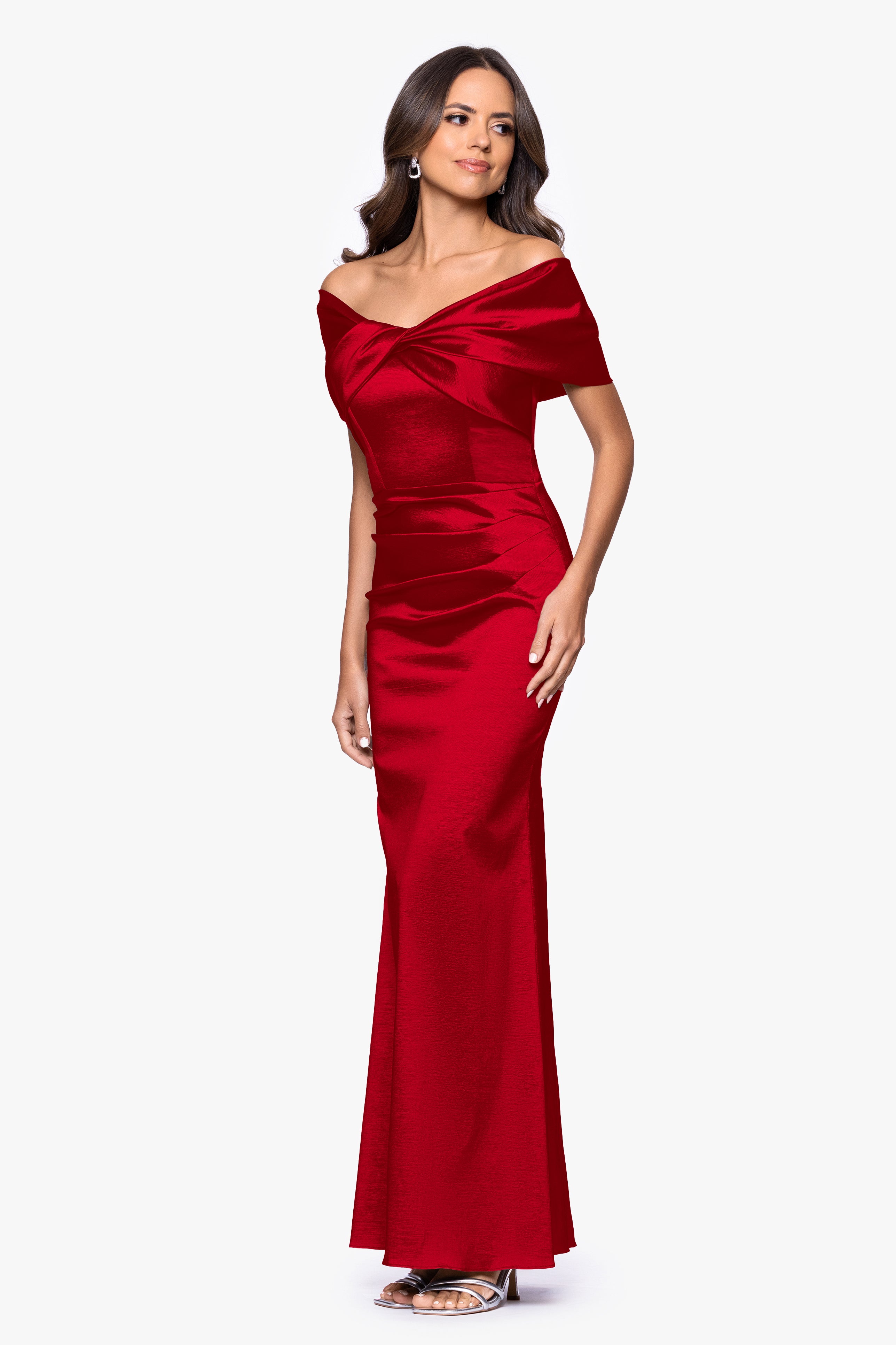 Gia Taffeta Twist Off the Shoulder Floor Length Dress - Red / 6 Gia Taffeta Twist Off the Shoulder Floor Length Dress - Red / 6