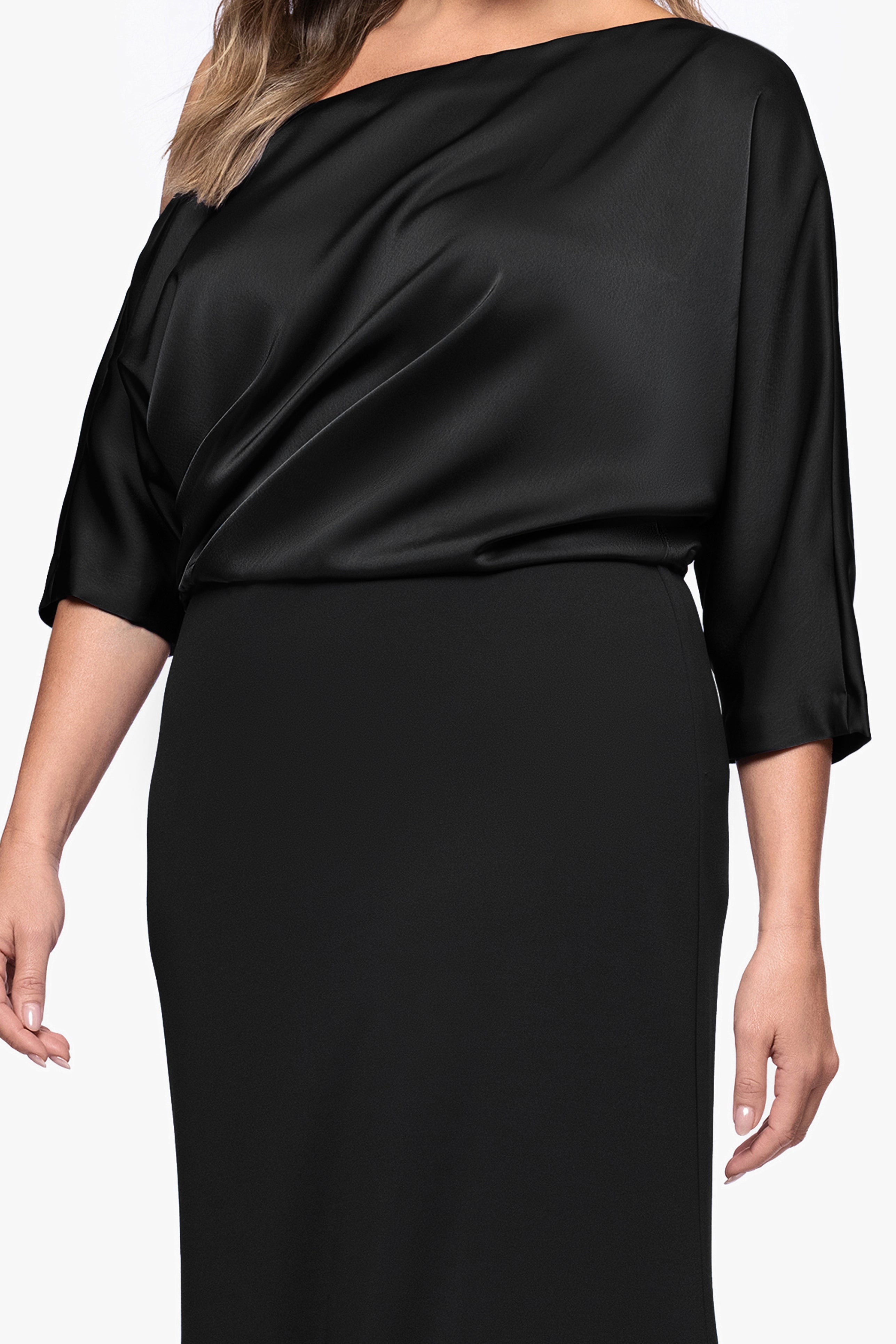 Plus "Ana" Scuba Crepe & Satin Drop Shoulder Dress