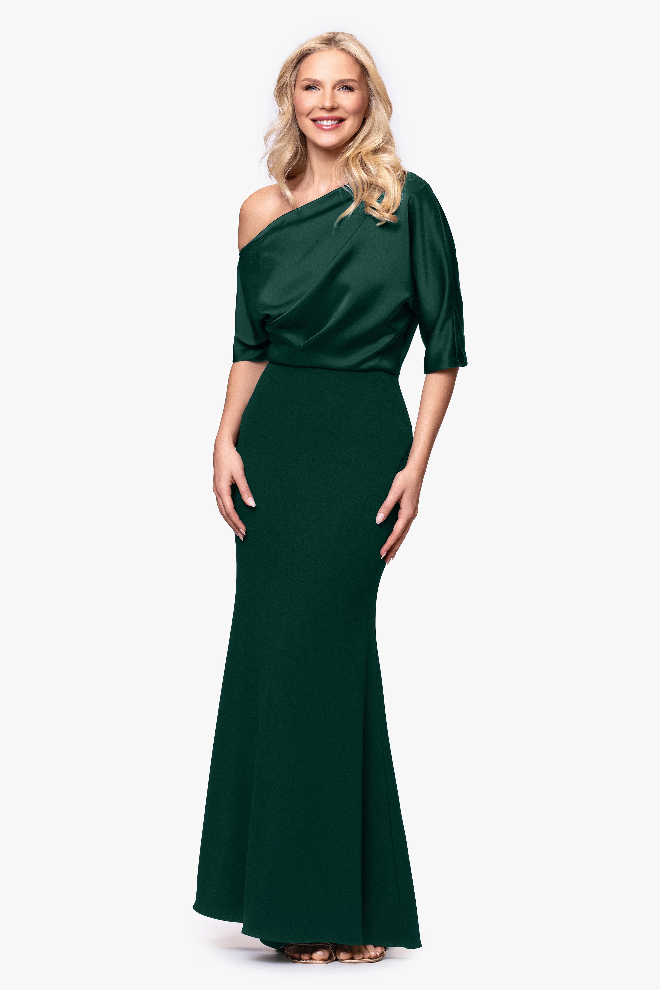 "Ana" Scuba Crepe & Satin Drop Shoulder Dress