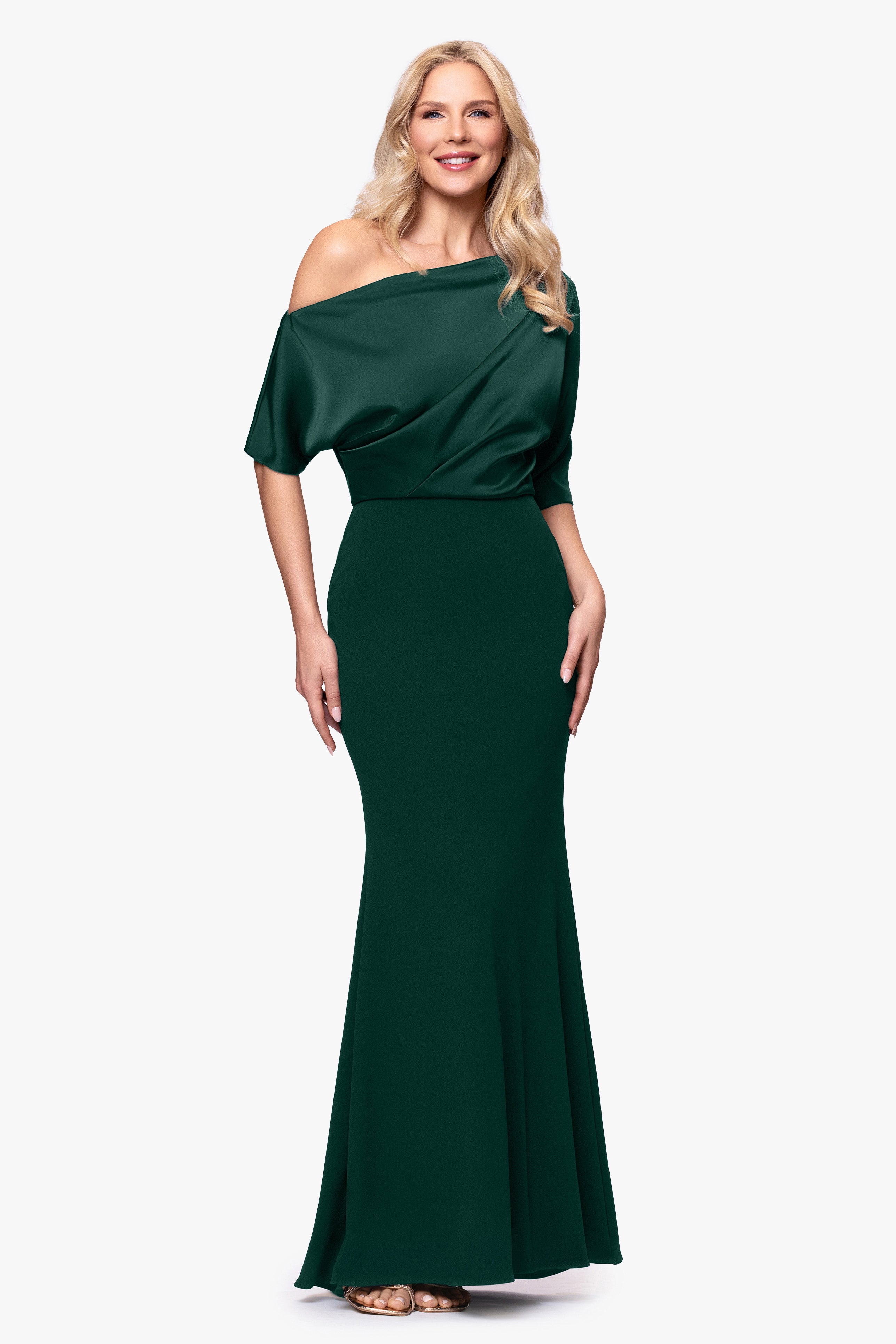 "Ana" Scuba Crepe & Satin Drop Shoulder Dress