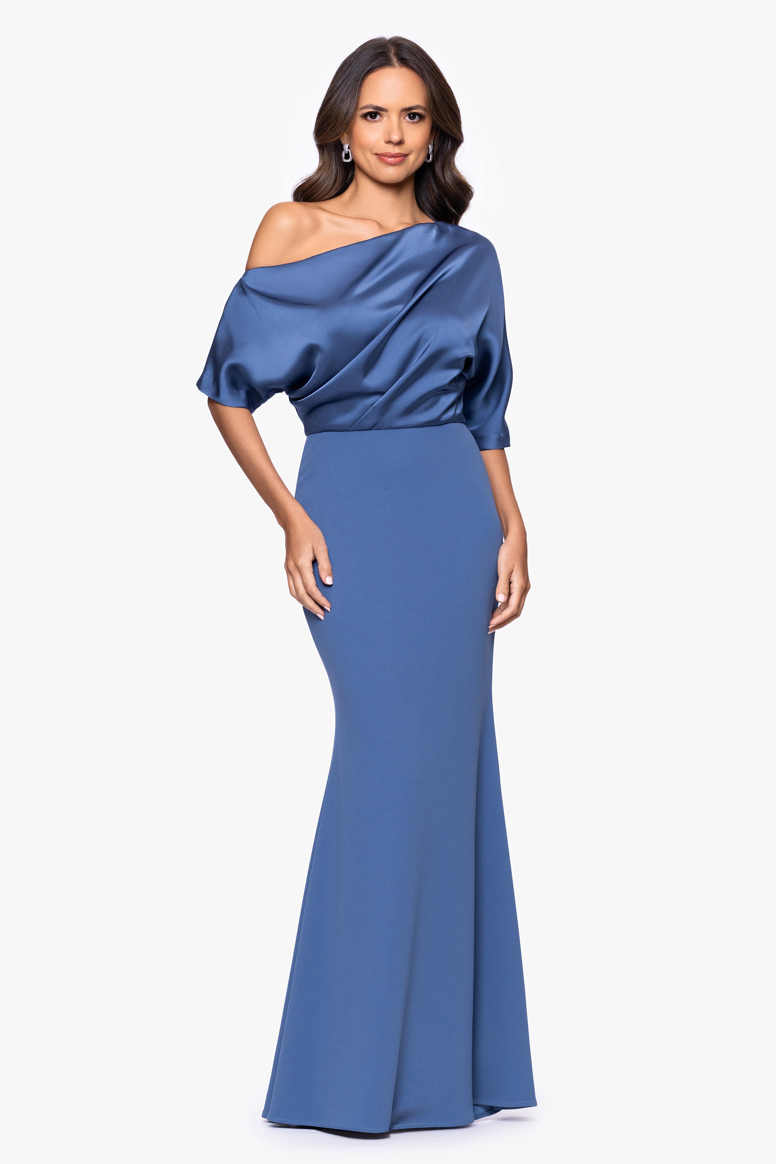 "Ana" Scuba Crepe & Satin Drop Shoulder Dress