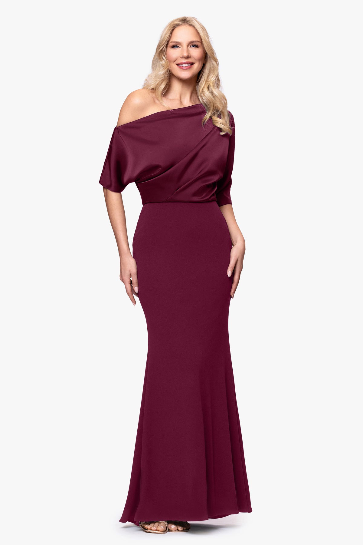 "Ana" Scuba Crepe & Satin Drop Shoulder Dress