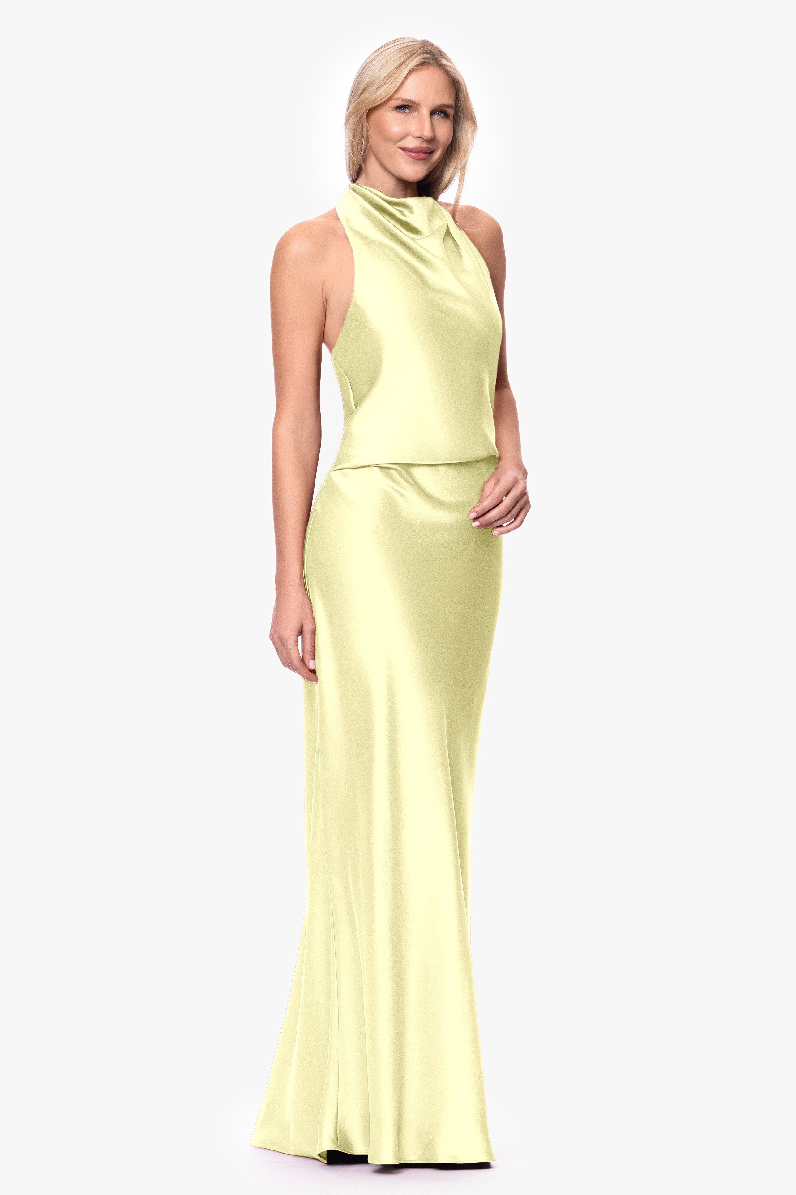 "Amina" Satin Halter Floor Length Dress