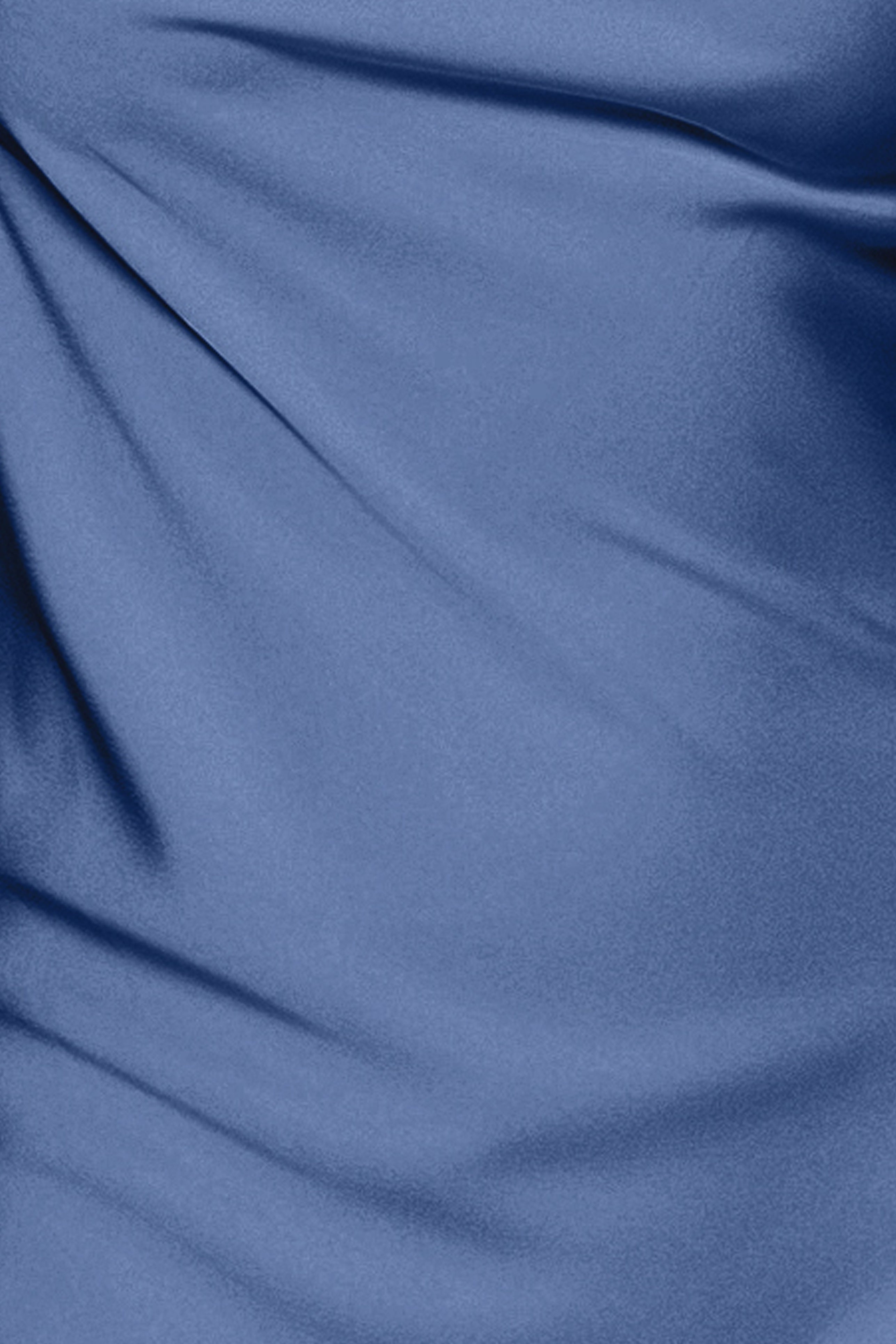 Petite "Amberly" Satin Drape Neck Floor Length Dress