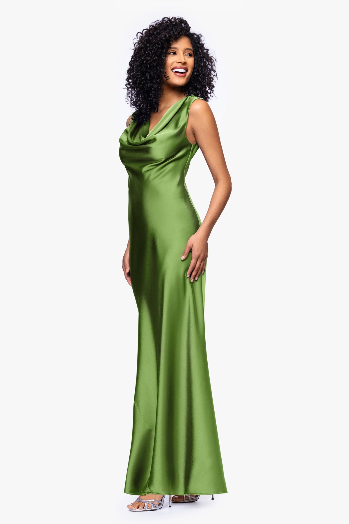 "Amberly" Satin Drape Neck Dress