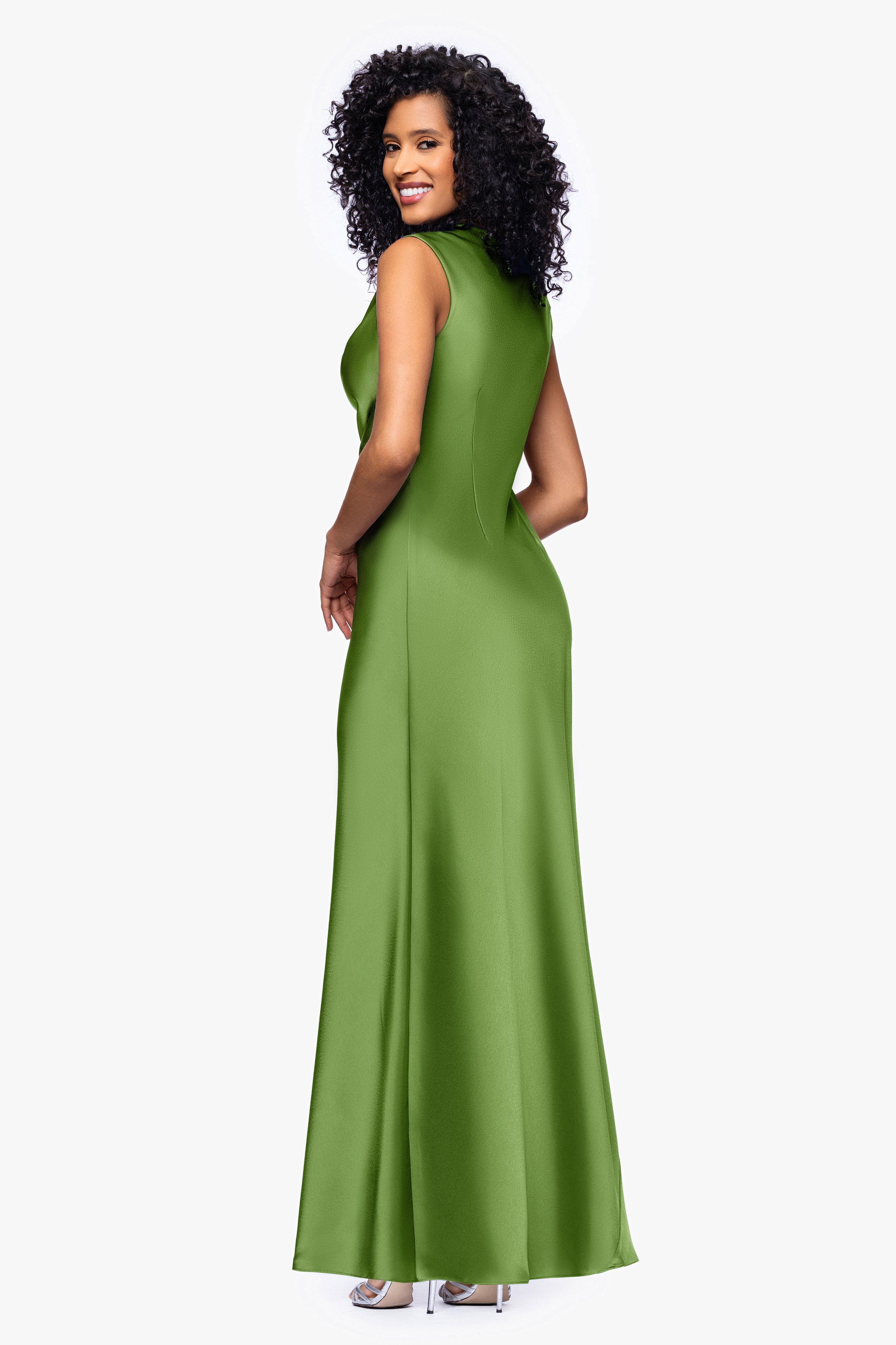"Amberly" Satin Drape Neck Dress