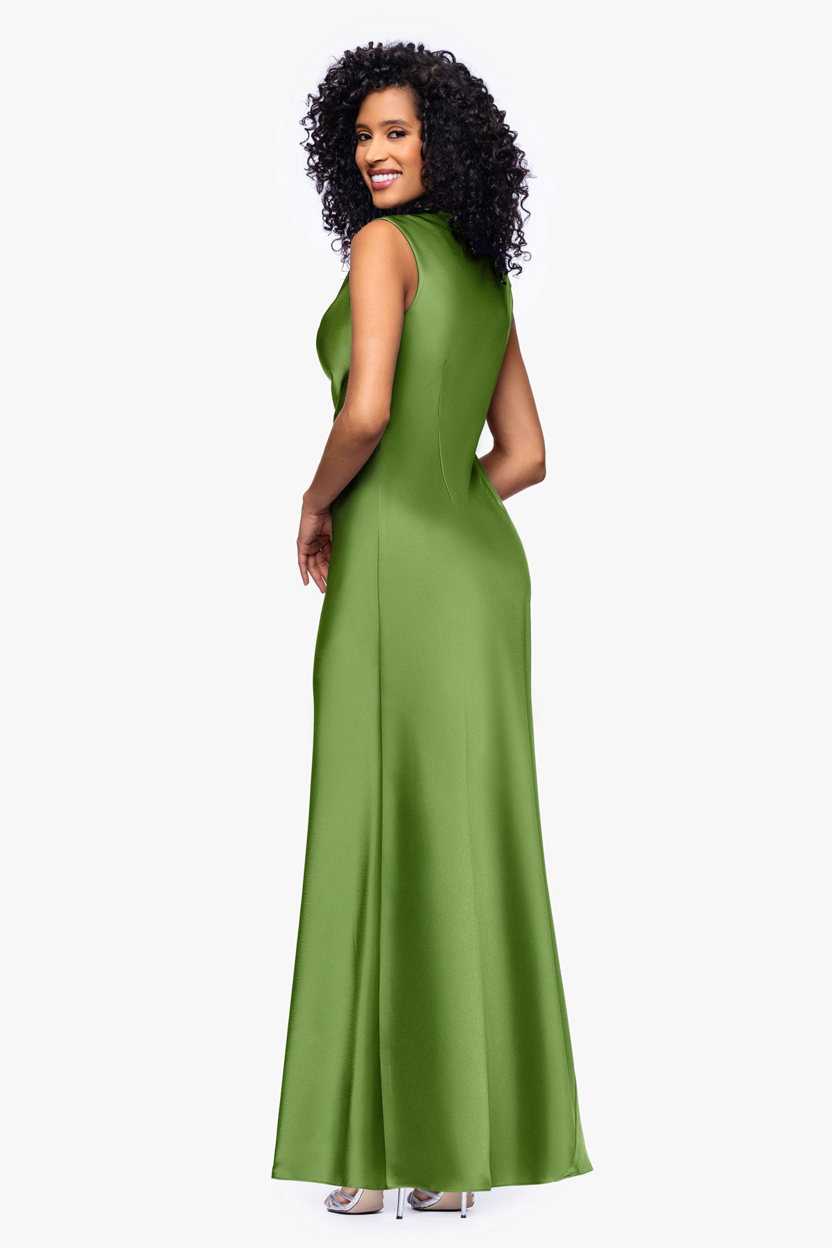 "Amberly" Satin Drape Neck Dress