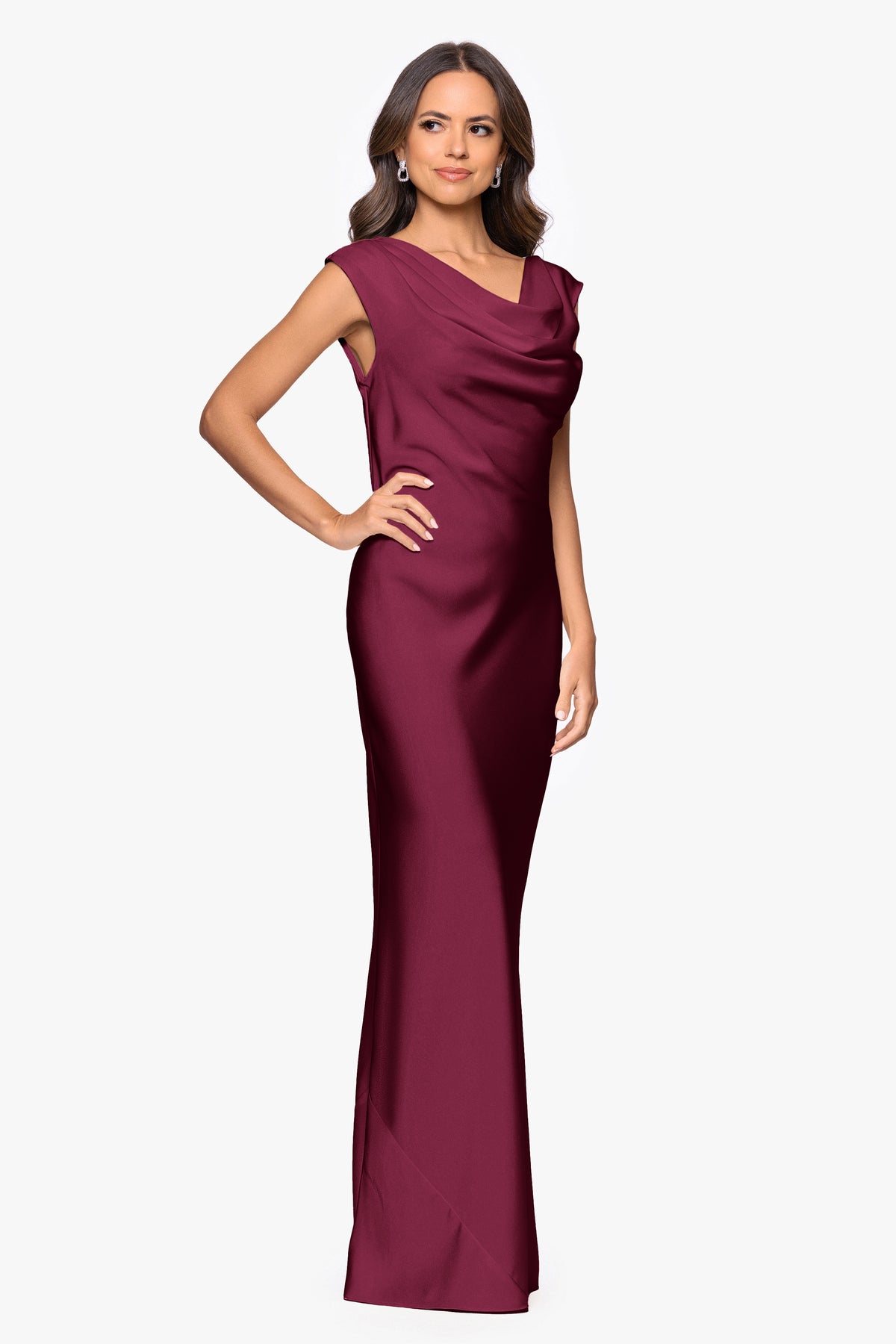 "Amberly" Satin Drape Neck Dress