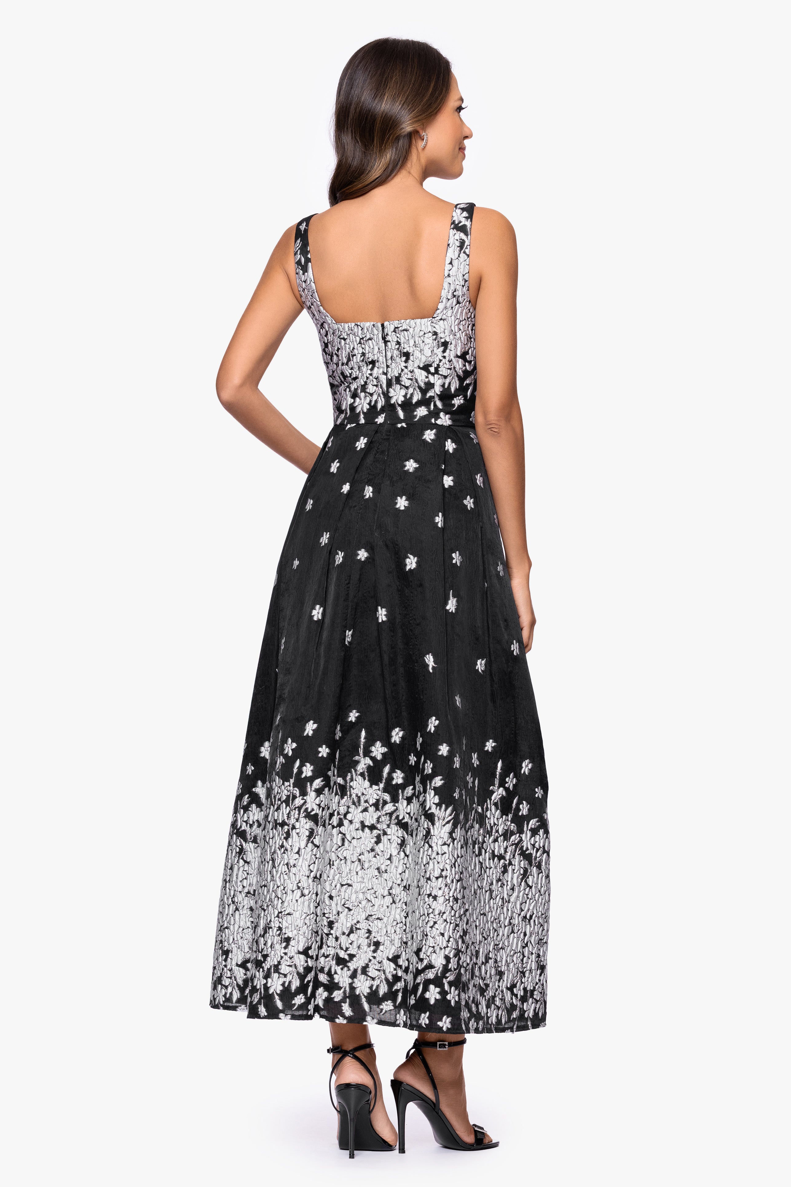 "Naomi" Brocade Square Neck Midi Dress